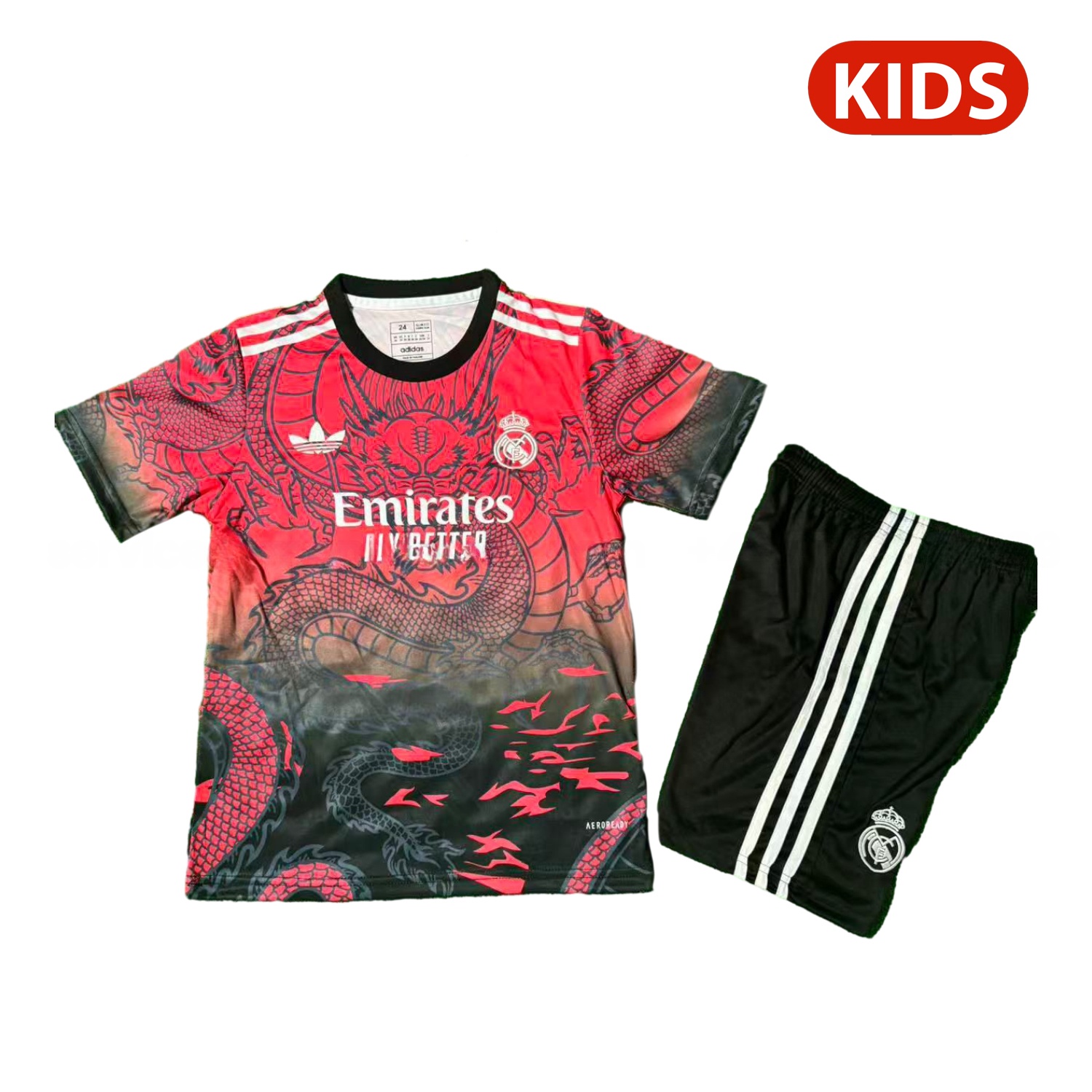 Real Madrid 25-26 Black Dragon Red Special Kids Kit - ManixJersey