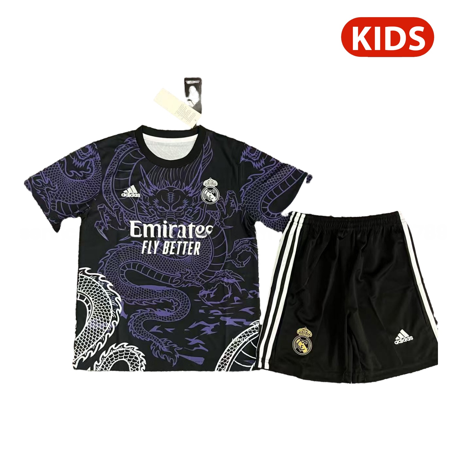 Real Madrid 25-26 White And Purple Dragon Black Special Kids Kit - ManixJersey