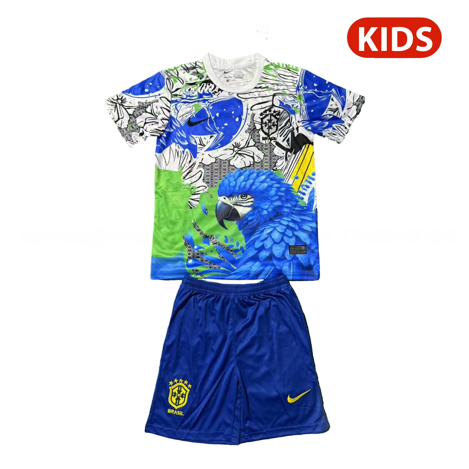 Brazil 25-26 Blue Parrot Special Kids Kit - ManixJersey