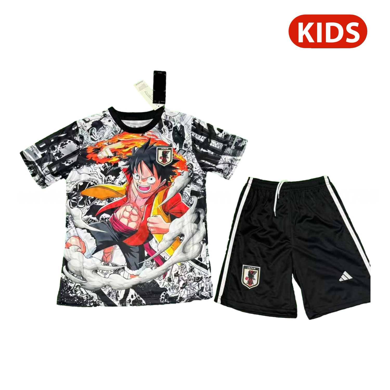 Japan 25-26 Luffy Flame Fist White And Black Special Kids Kit - ManixJersey
