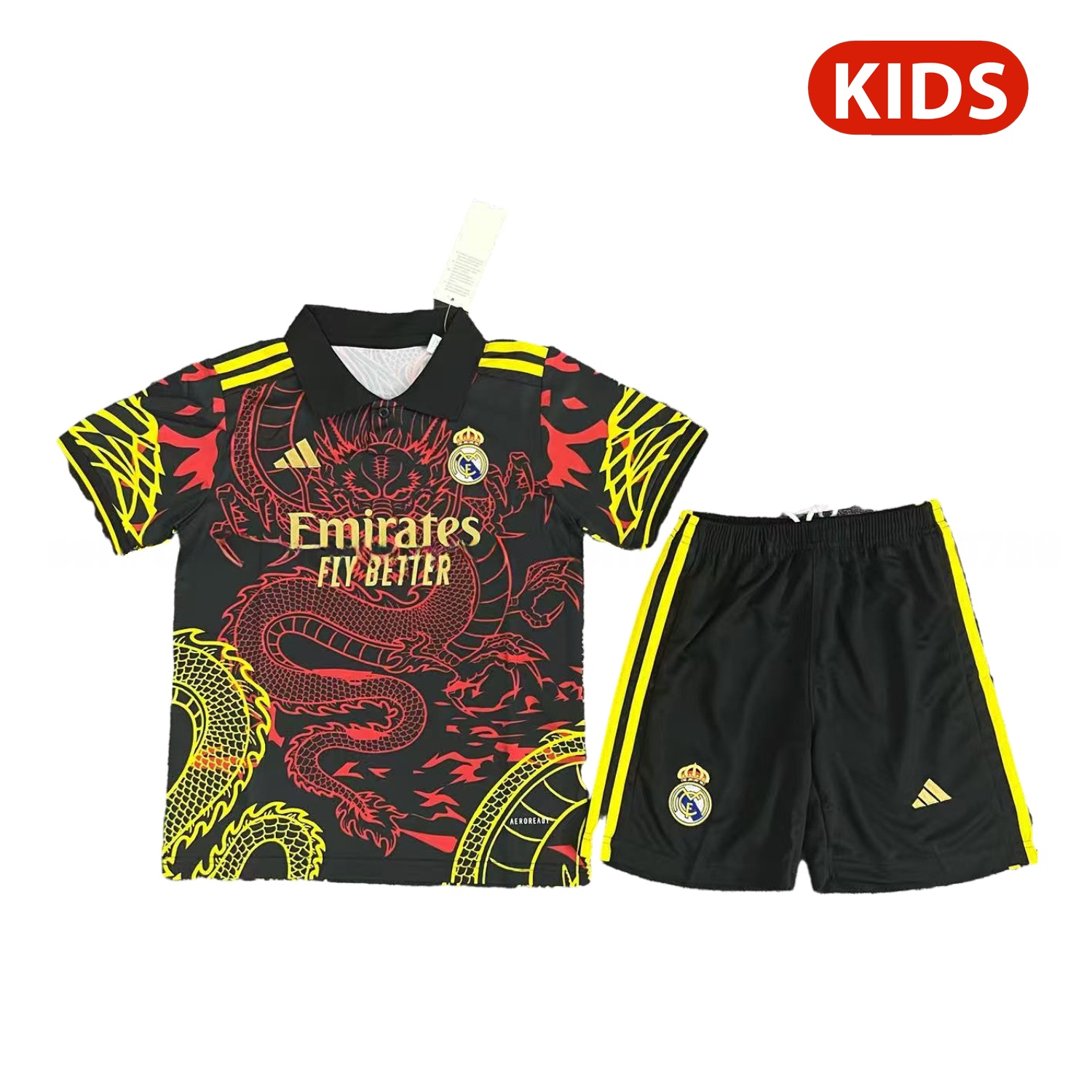 Real Madrid 25-26 Yellow And Red Dragon Black Special Kids Kit - ManixJersey