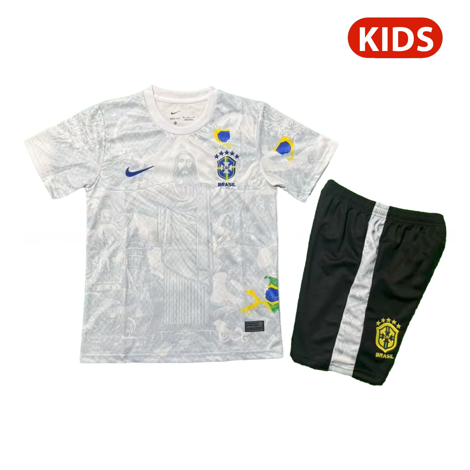 Brazil 25-26 Jesus White Special Kids Kit - ManixJersey