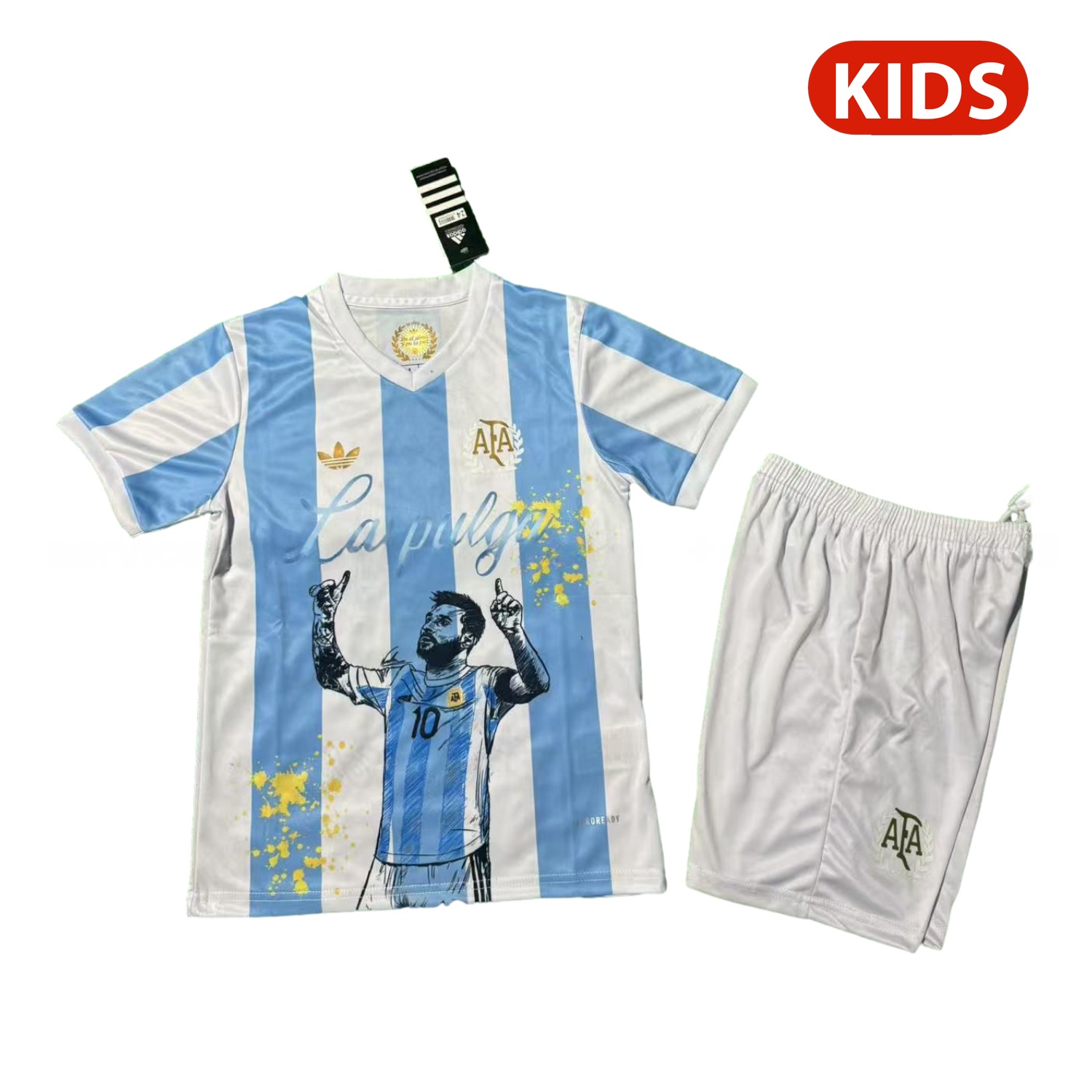 Argentina 25-26 50th Anniversary Messi Graffiti Special Kids Kit - ManixJersey