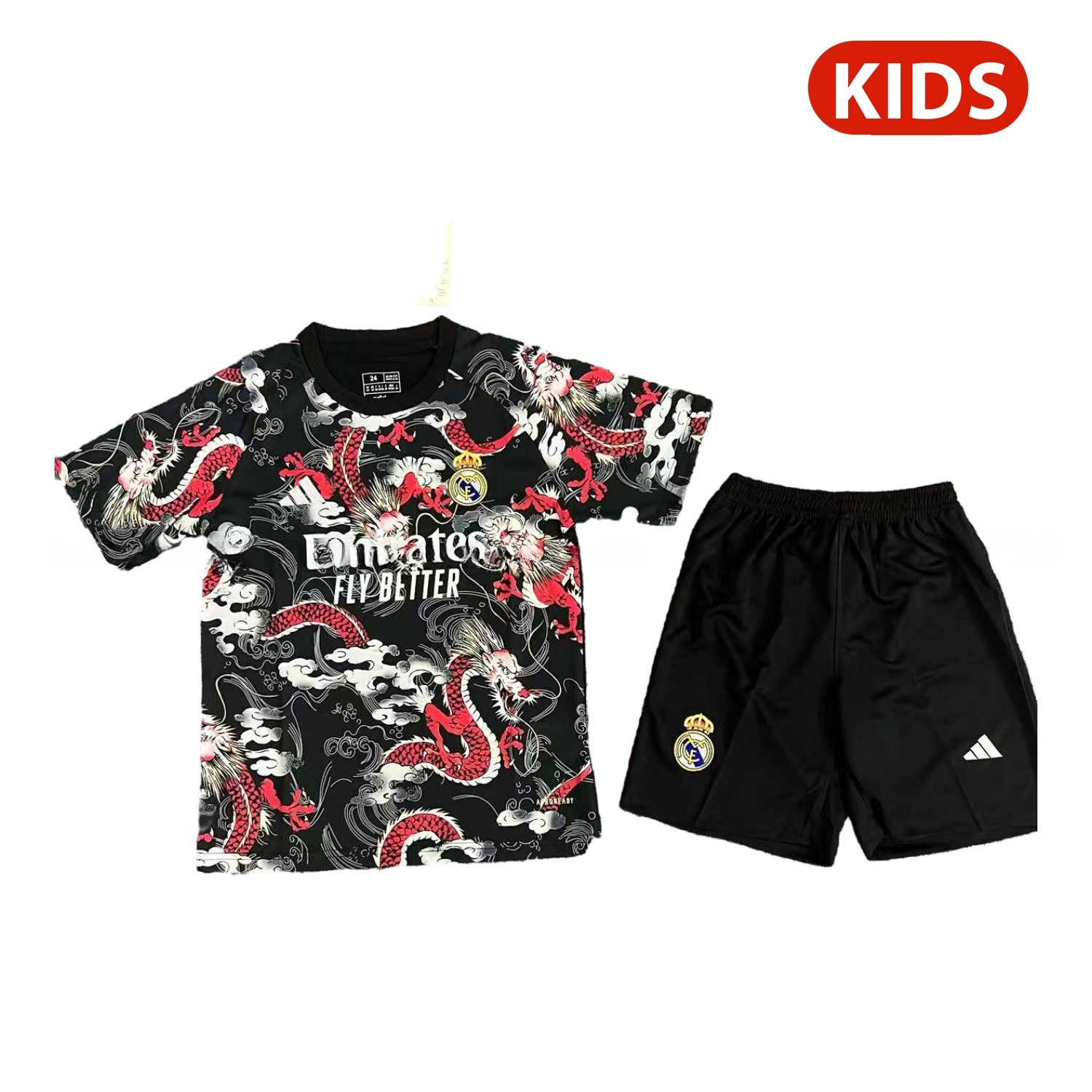 Real Madrid 25-26 Red Dragon With Cloud Black Special Kids Kit - ManixJersey