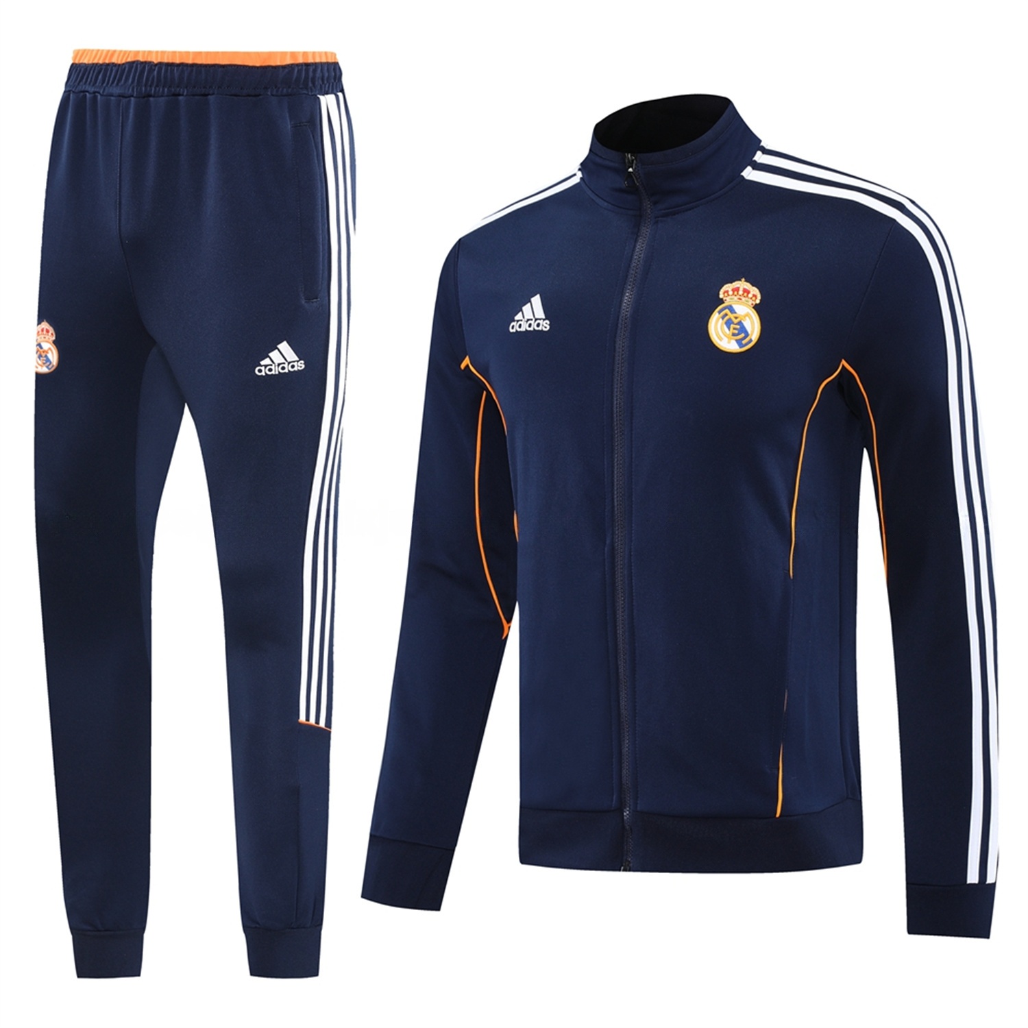 Real Madrid 25-26 Jacket Training Tracksuit - Royal Blue Jackets & Pants with Orange Lines - ManixJersey