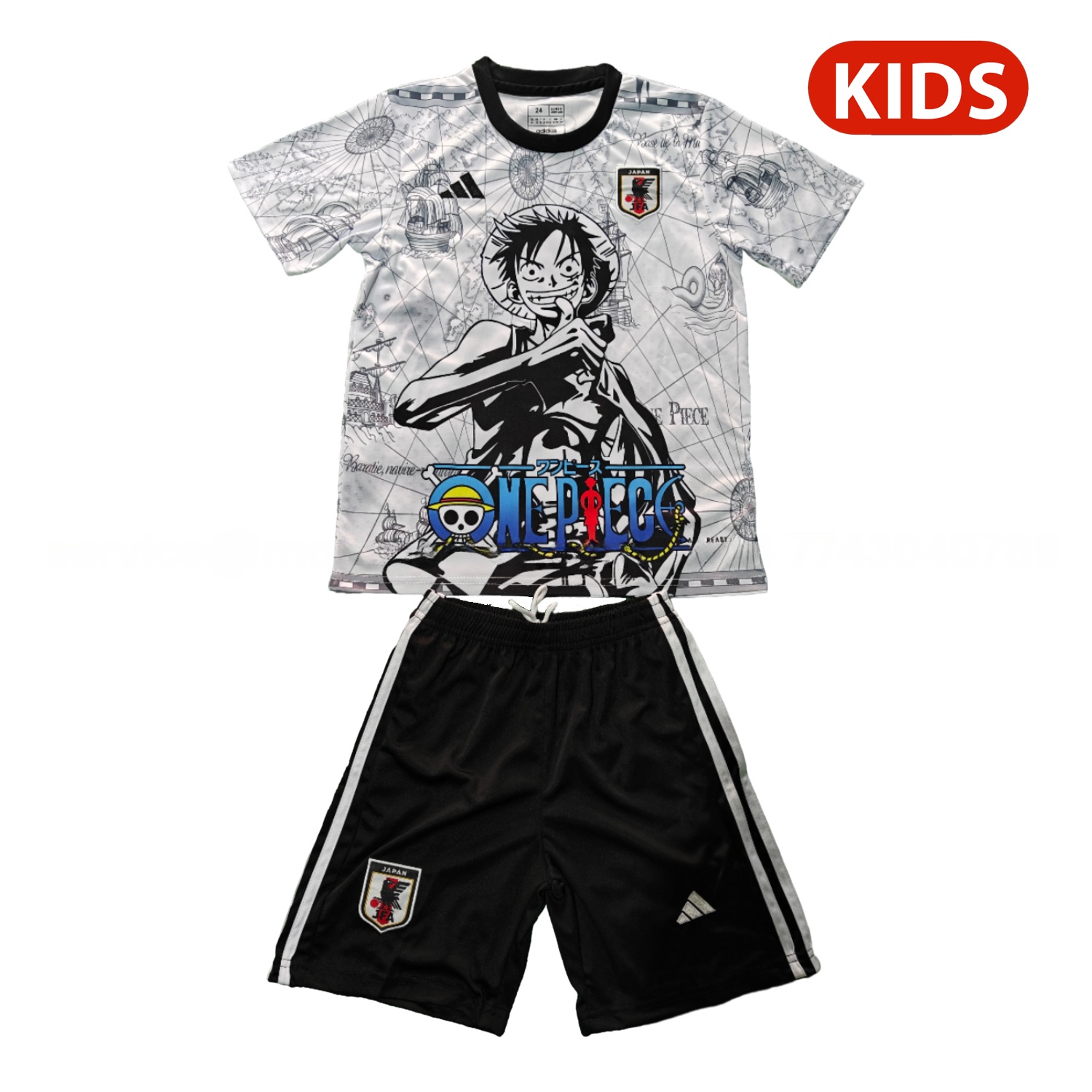 Japan 25-26 One Piece Luffy White And Black Special Kids Kit - ManixJersey