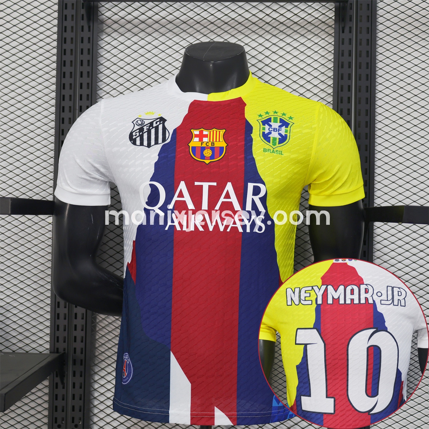 Neymar Career Commemorative Jersey - Player Version with NEYMAR.JR #10 - Barcelona Brazil Paris Saint-Germain PSG Santos - ManixJersey