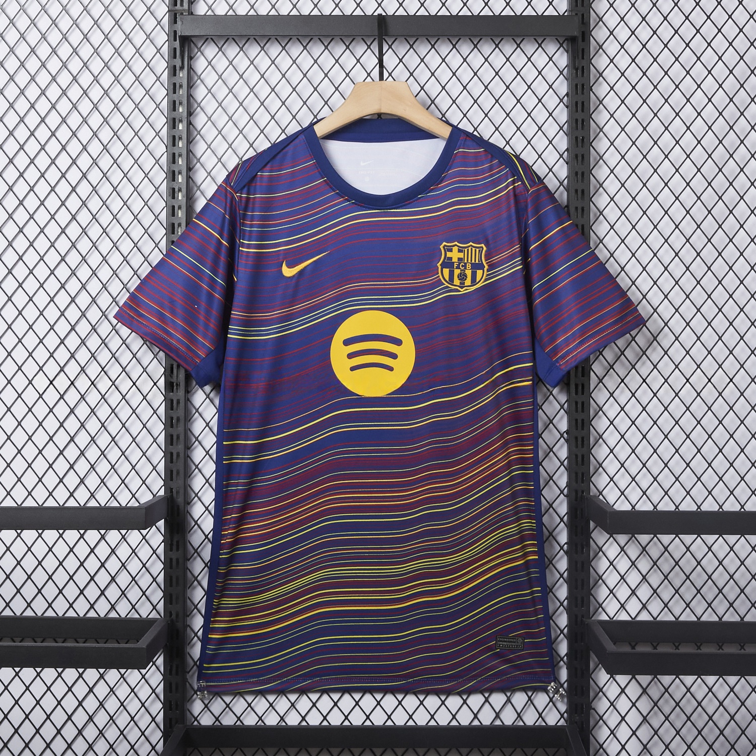Barcelona 25-26 Deep Blue Pre-Match Training Jersey with Colorful Lines - Fans Version - ManixJersey