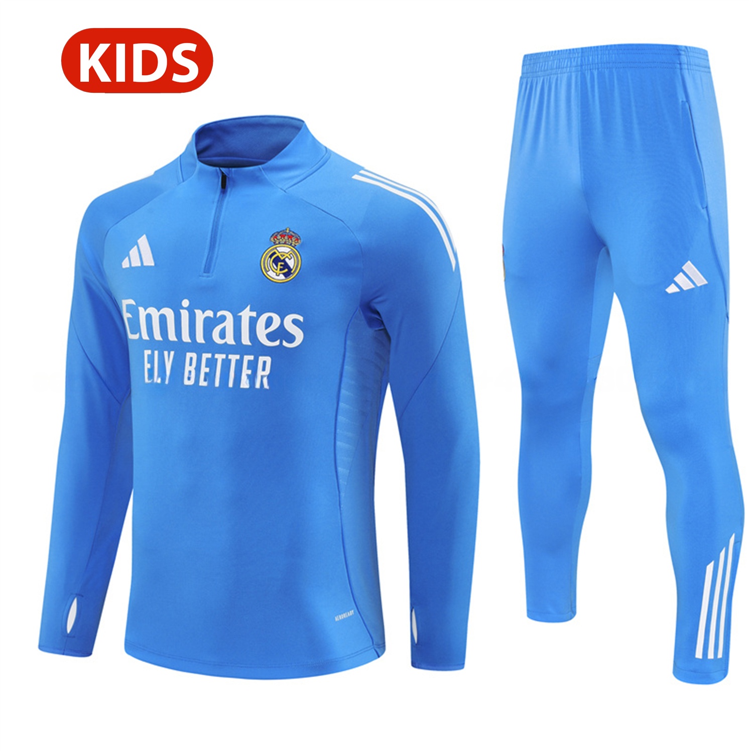 Real Madrid 25-26 Kids Long Sleeve Training Set - Bright Blue Top & Pants - ManixJersey