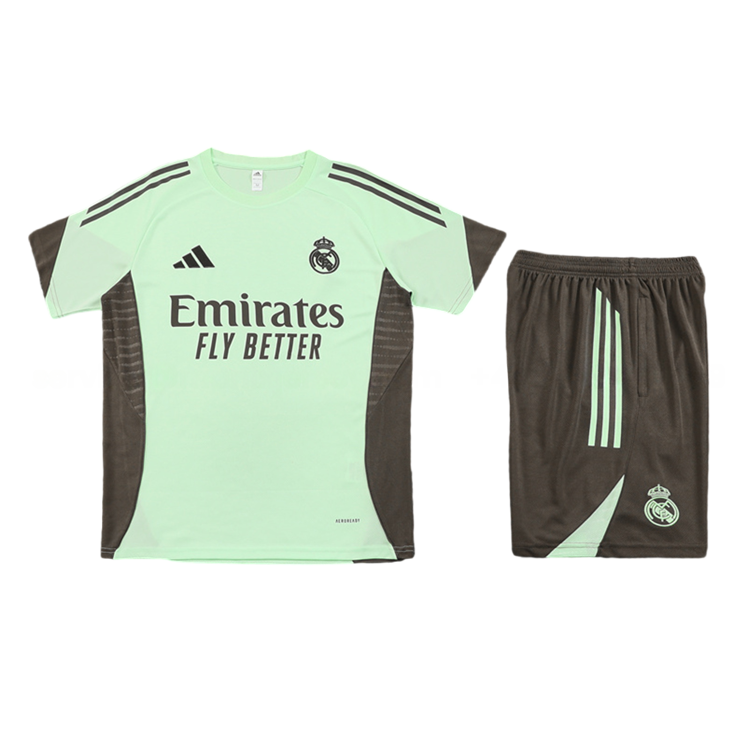 Real Madrid 25-26 Short-Sleeve Training Set - Light Green Top and Dark Khaki Shorts - ManixJersey