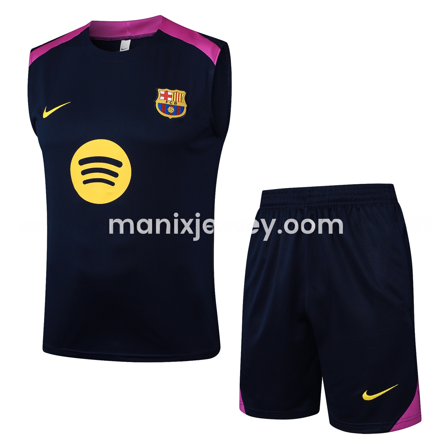 Barcelona 25-26 Vest Training Set - Deep Blue Black Vest and Shorts - ManixJersey
