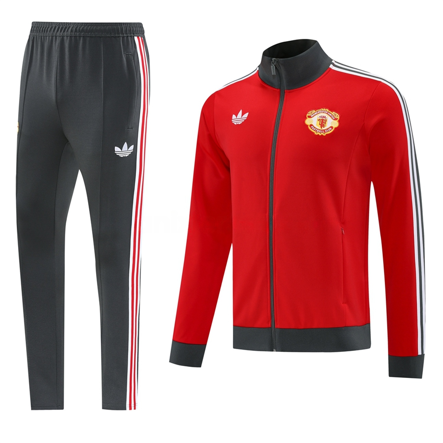 Manchester United 24-25 Throwback Jacket Training Tracksuit - Red Jackets & Grey Pants - ManixJersey