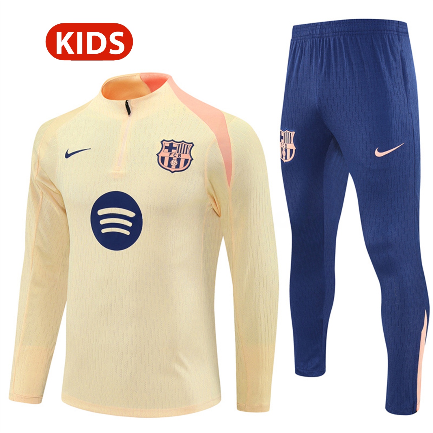 Barcelona 25-26 Kids Long Sleeve Training Set - Player Version - Light Yellow Top and Blue Pants - ManixJersey
