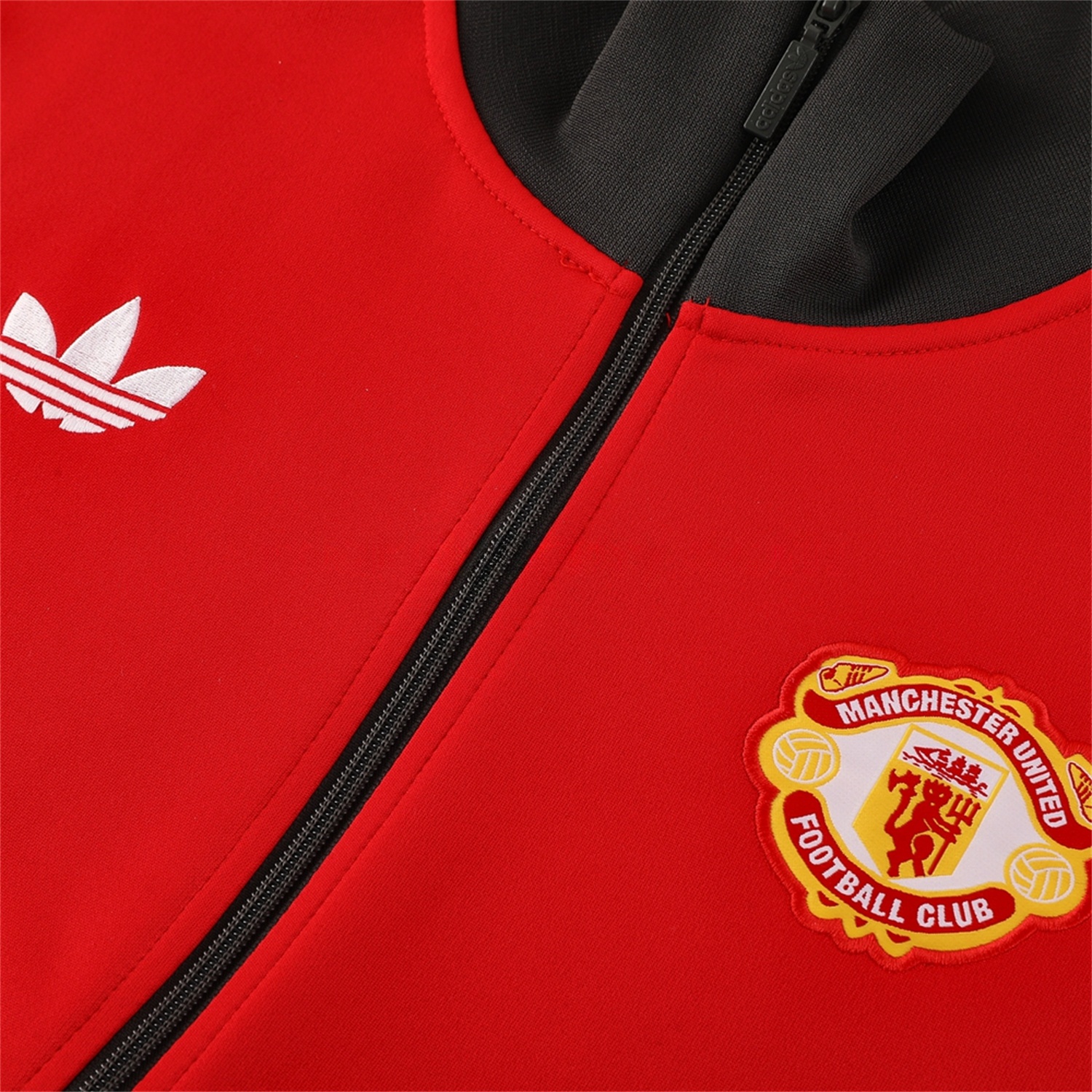 Manchester United 24-25 Throwback Jacket Training Tracksuit - Red Jackets & Grey Pants - ManixJersey