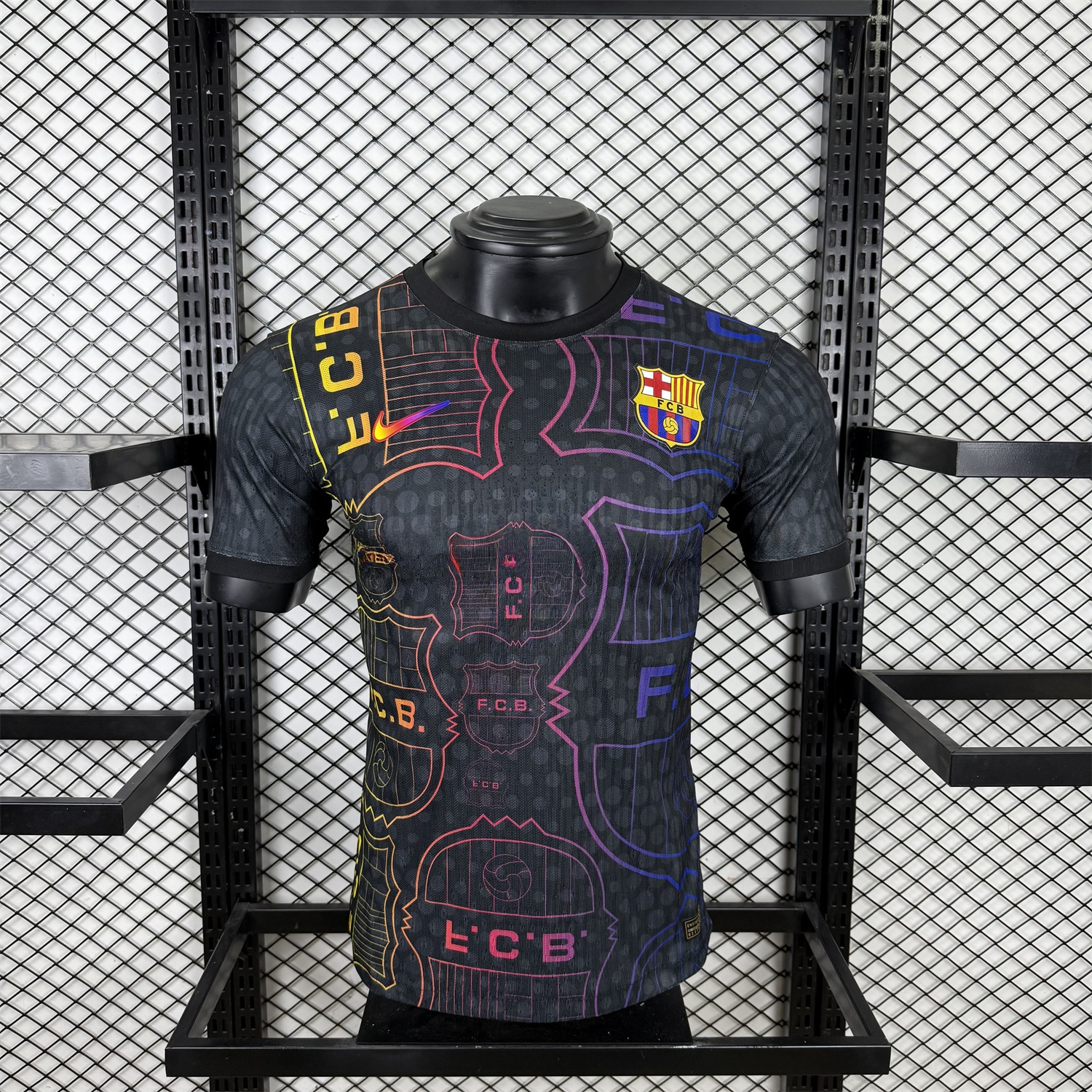 Barcelona 25-26 Fluorescent Team Logo Lines Black Jersey - Player Version - ManixJersey