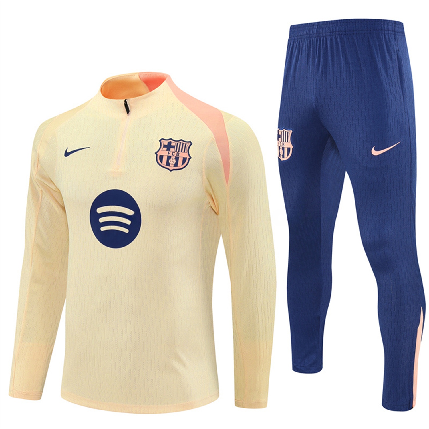 Barcelona 25-26 Long Sleeve Training Set - Player Version - Light Yellow Top and Blue Pants - ManixJersey