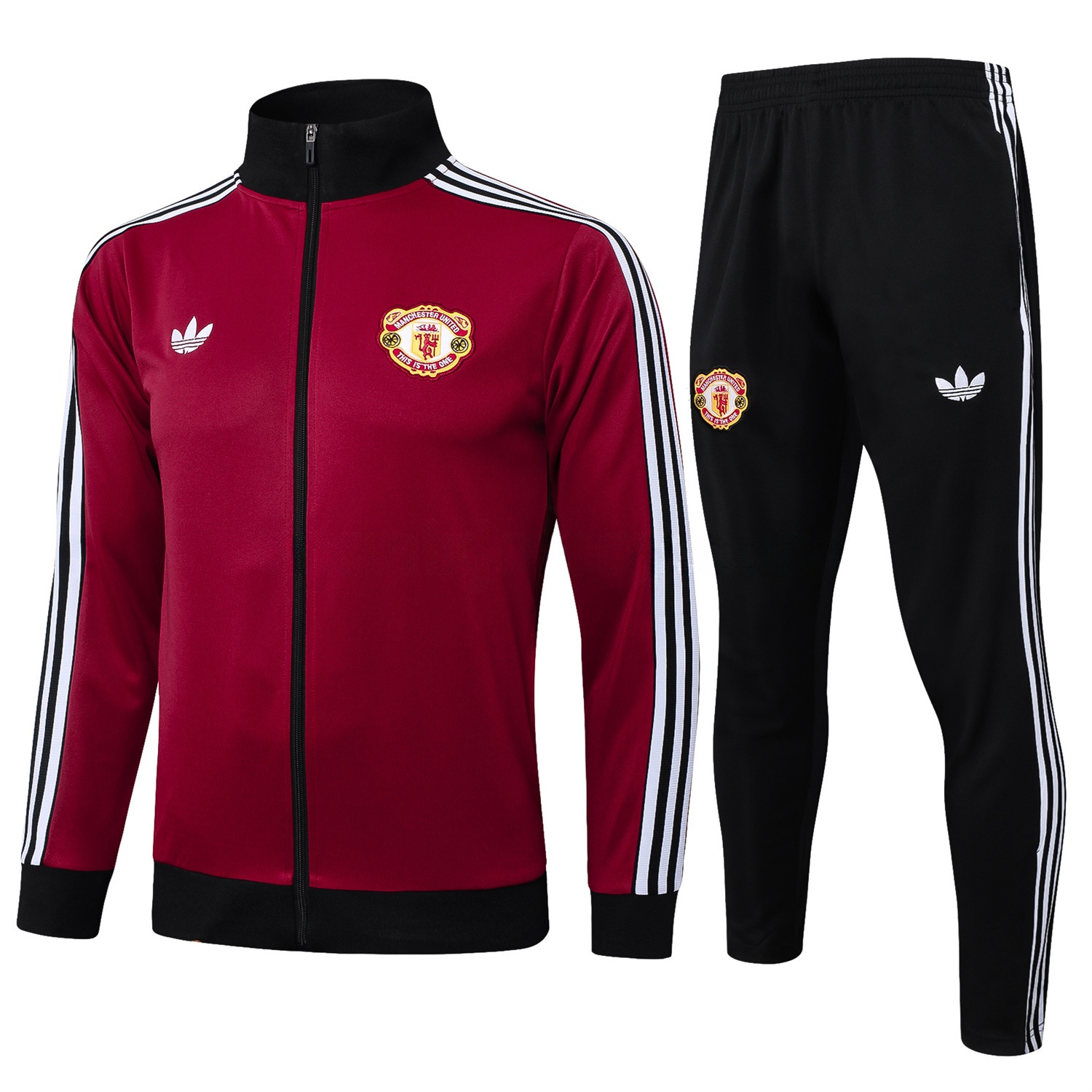 Manchester United 24-25 Kids Throwback Jacket Training Tracksuit - Date Red Jackets & Black Pants - ManixJersey