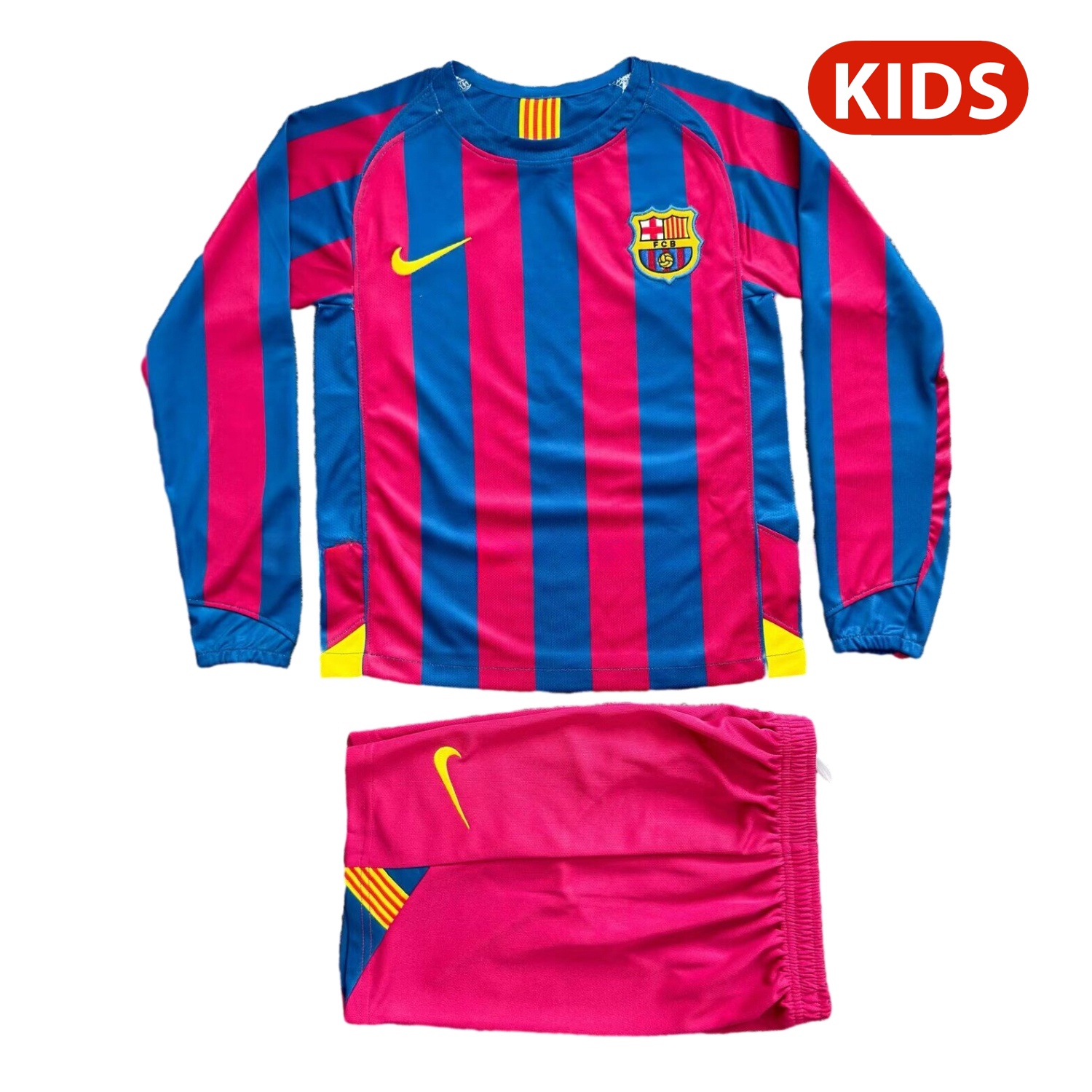 Retro Barcelona 06-07 Home Long Sleeve Kids Kit - ManixJersey