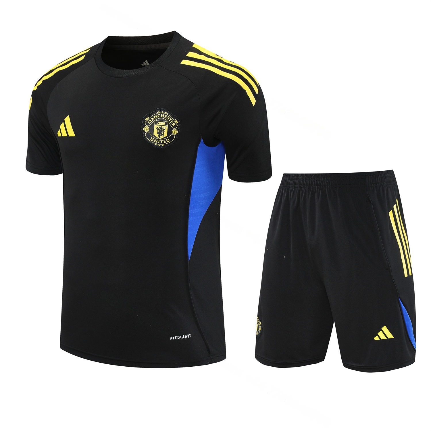 Manchester United 25-26 Short-Sleeve Training Set - Yellow Lines Black Top & Black Shorts - ManixJersey