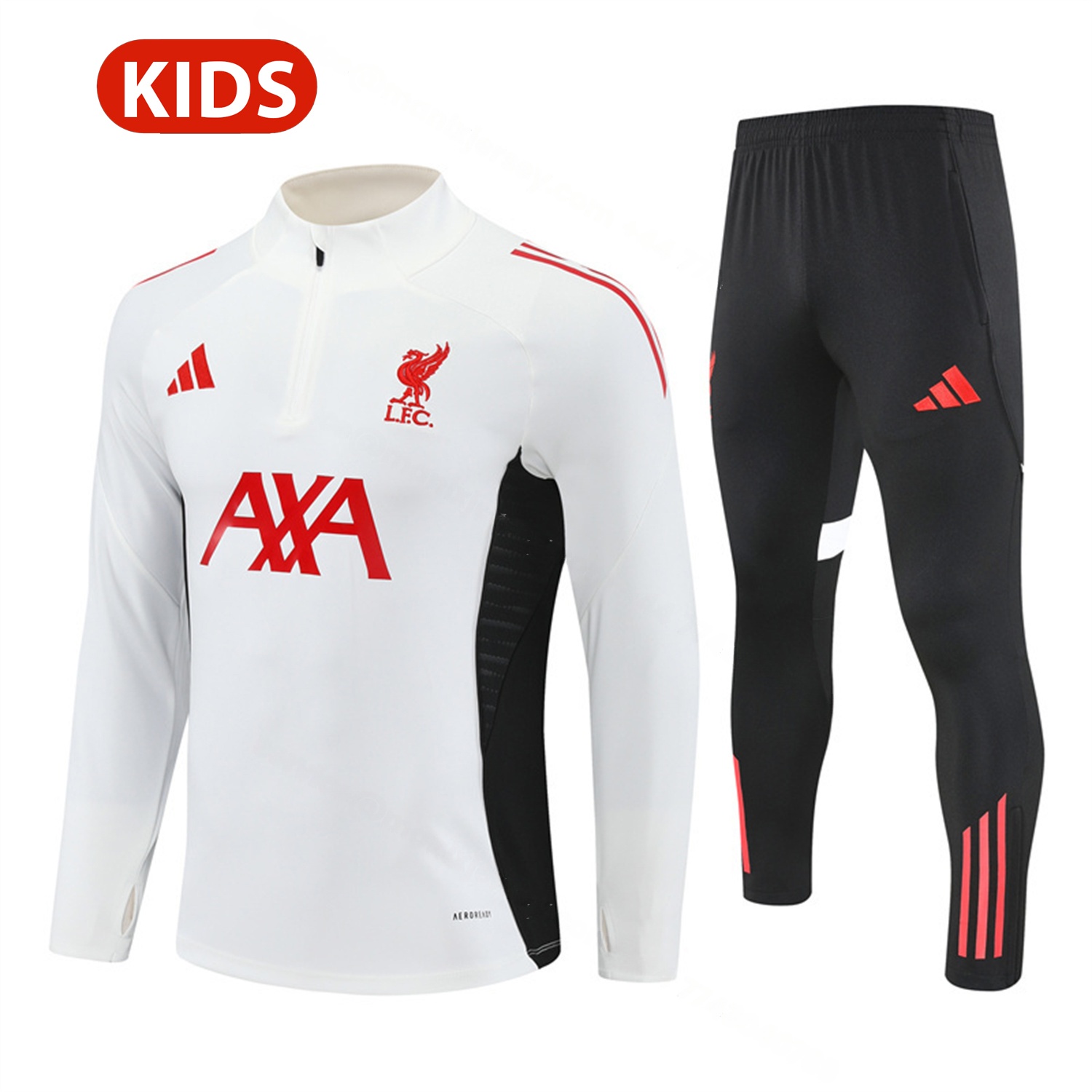 Liver.pool 25-26 Kids Long Sleeve Training Set - White Top & Black Pants - ManixJersey