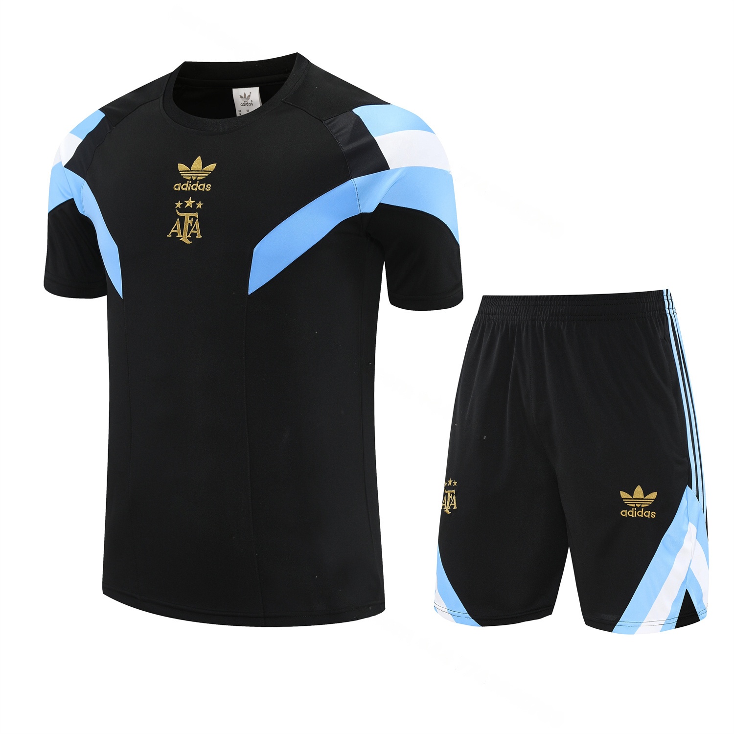 Argentina 25-26 Short-Sleeve Training Set - Blue Stripes Black Top & Black Shorts - ManixJersey