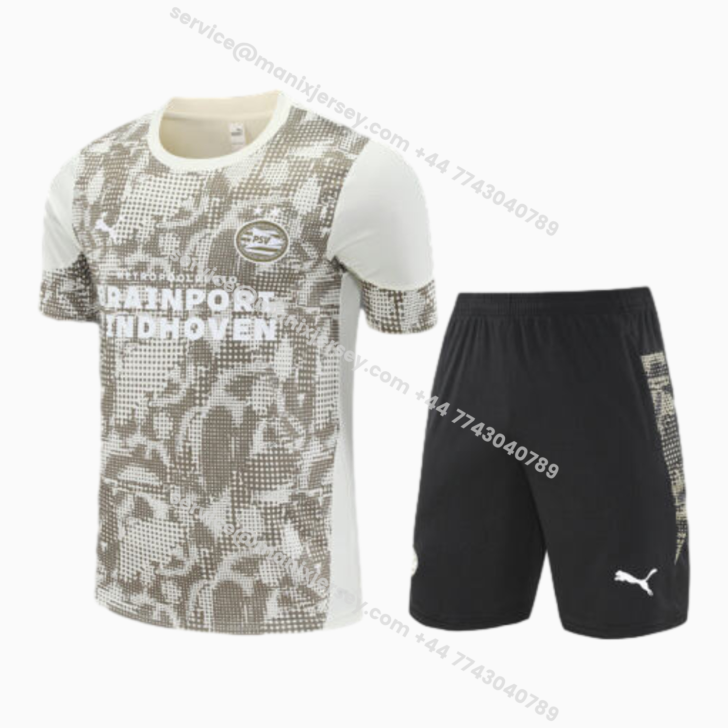 PSV Eindhoven 25-26 Short-Sleeve Training Set - Khaki Top & Black Shorts - ManixJersey