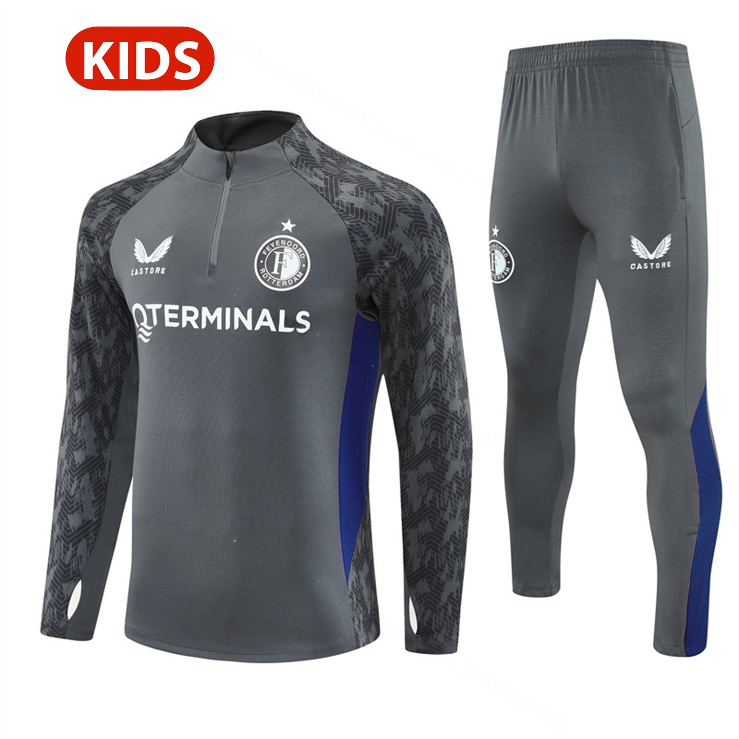 Feyenoord 25-26 Kids Long Sleeve Training Set - Dark Gray Top & Dark Gray Pants - ManixJersey