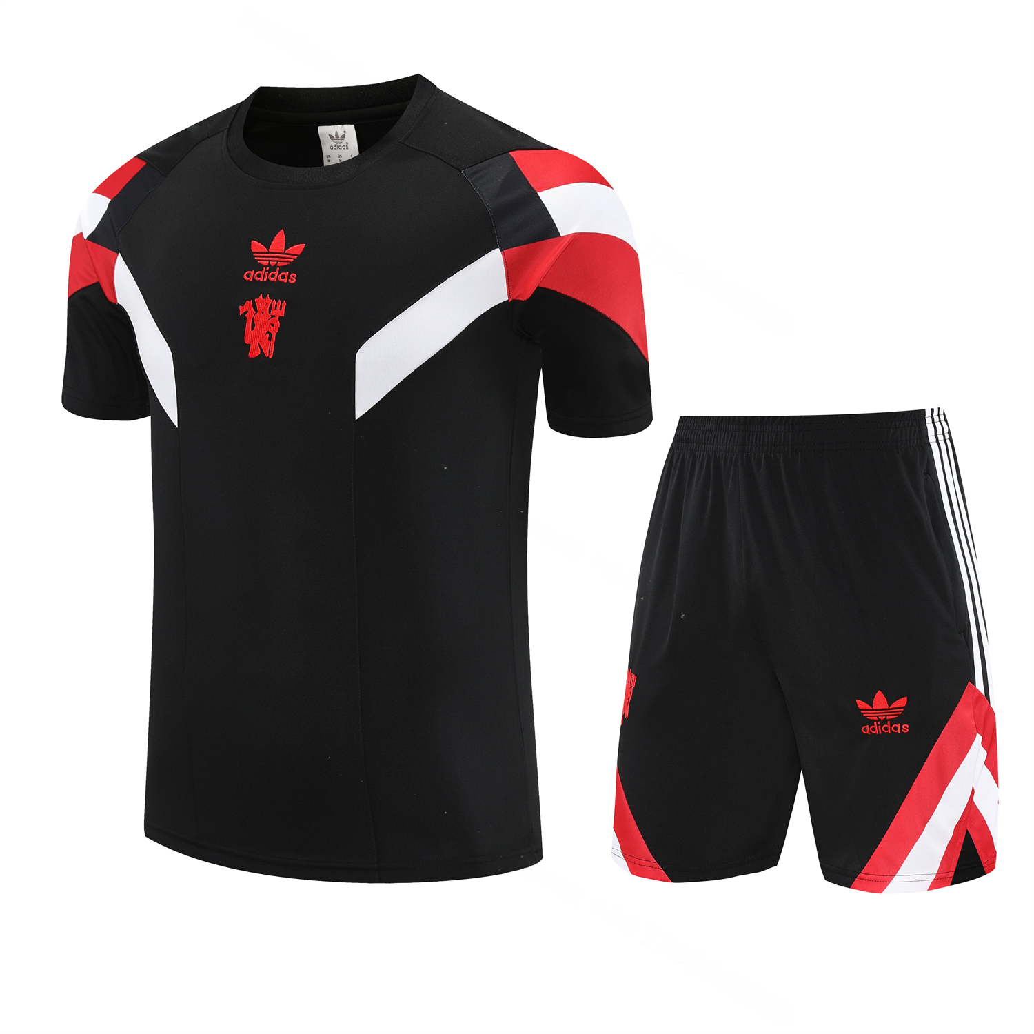 Manchester United 25-26 Short-Sleeve Training Set - Red Devil Black Top & Black Shorts - ManixJersey