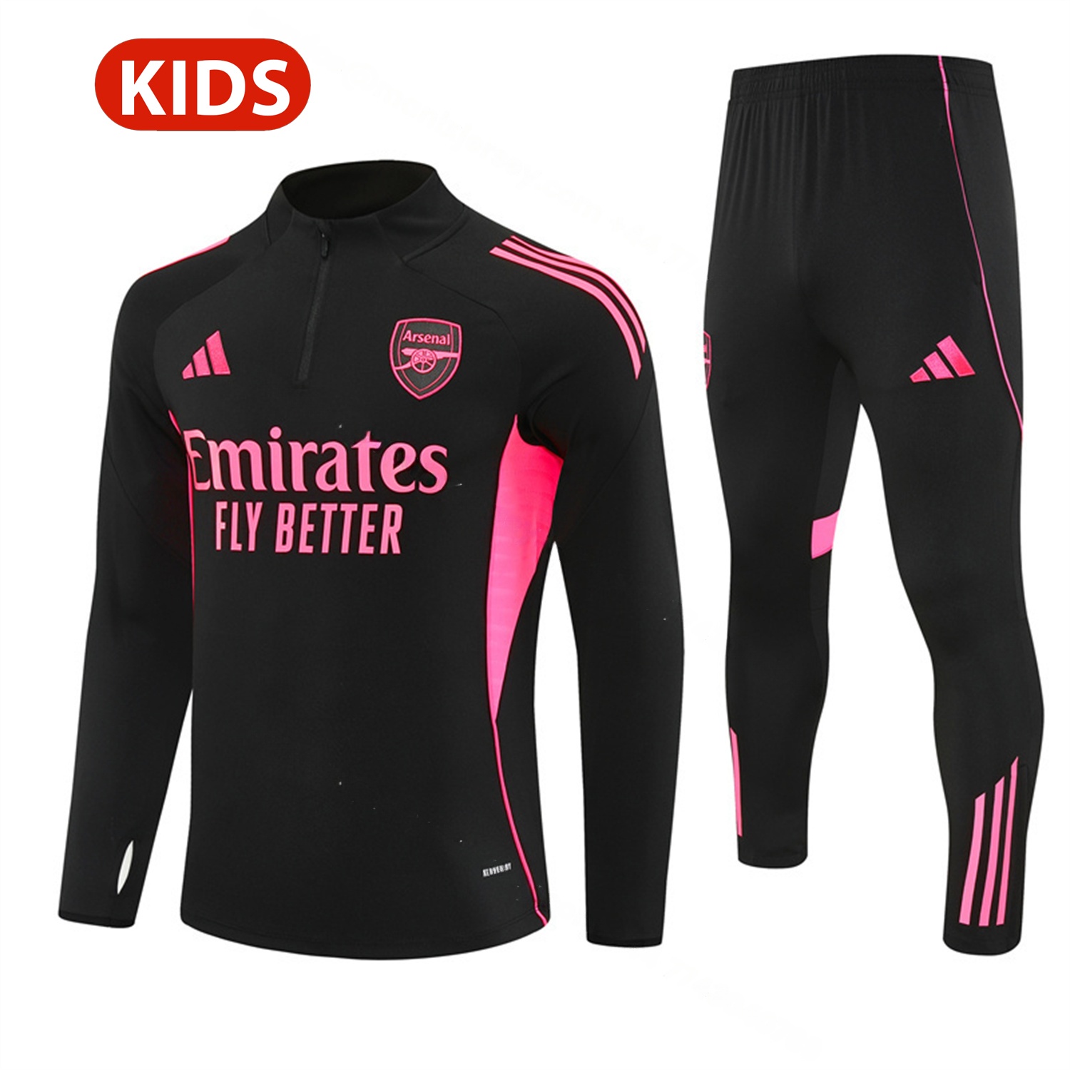 Arsenal 25-26 Kids Long Sleeve Training Set - Pink Logo Balck Top & Black Pants - ManixJersey