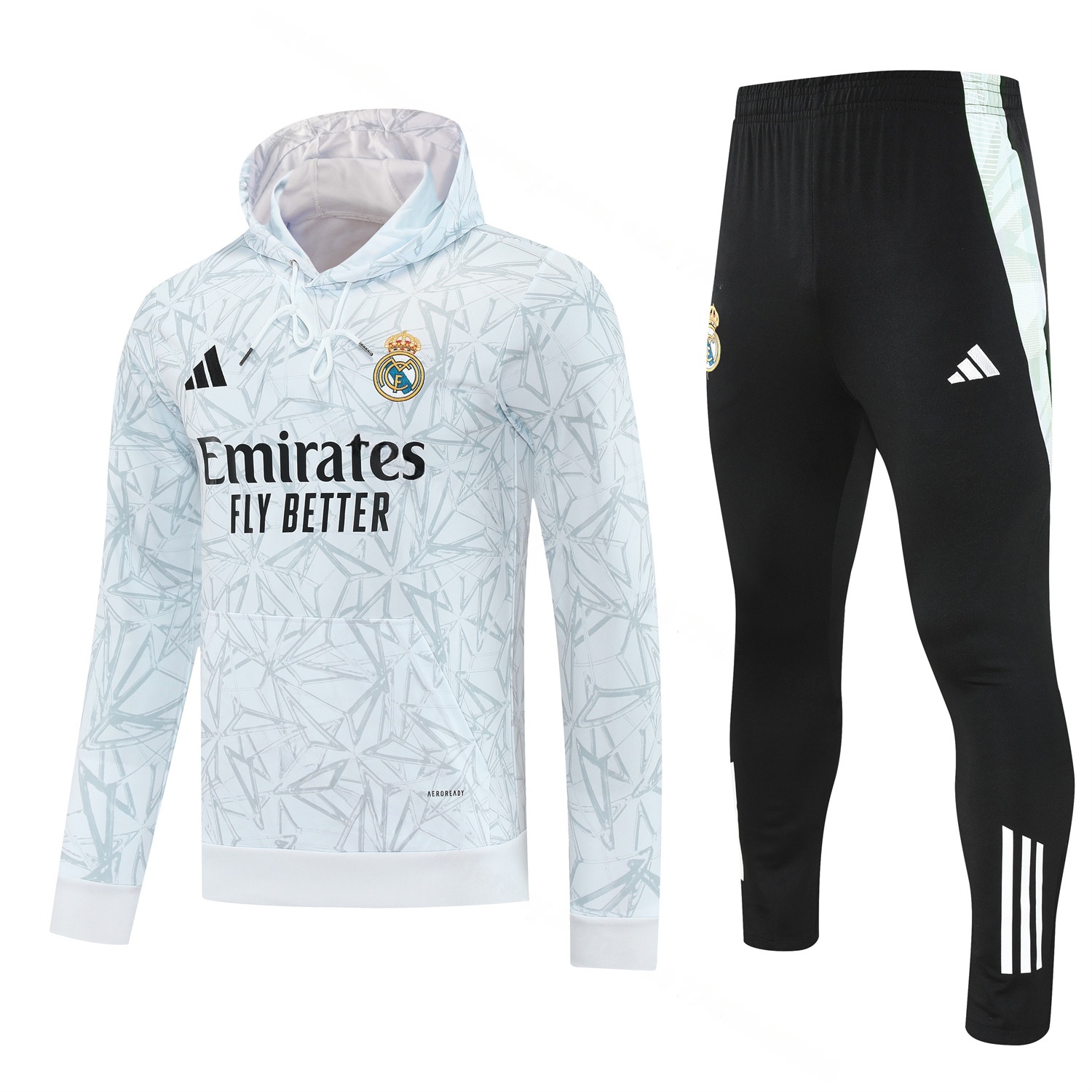 Real Madrid 25-26 Traning Hoodie Set - Triangular Spots White Hoodie With Black Pants - ManixJersey