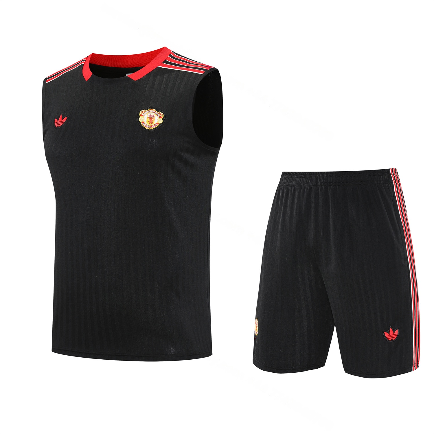 Manchester United 25-26 Vest Training Set - Red Retro Logo Black Vest & Black Shorts - ManixJersey