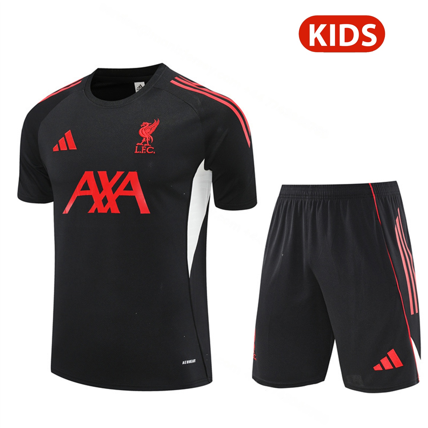 Liver.pool 25-26 Kids Short-Sleeve Training Set - Black Top & Black Shorts - ManixJersey