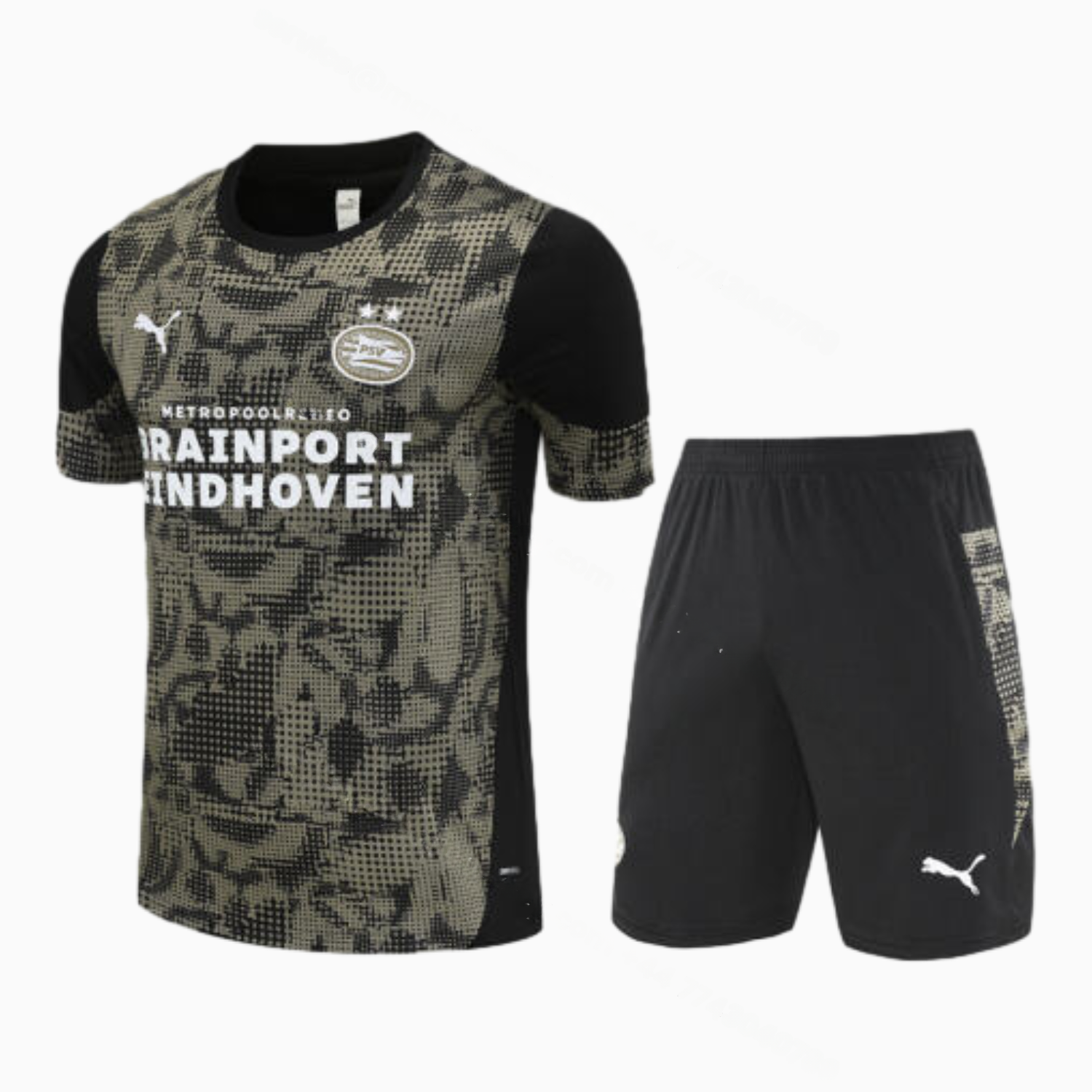 PSV Eindhoven 25-26 Short-Sleeve Training Set - Army Green Top & Black Shorts - ManixJersey