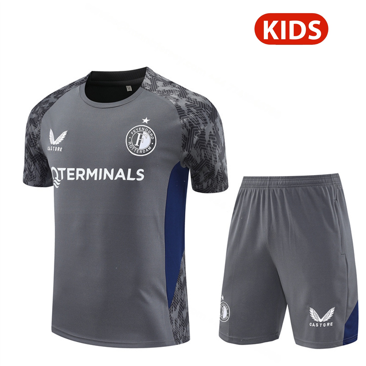 Feyenoord 25-26 Kids Short-Sleeve Training Set - Dark Gray Top & Dark Gray Shorts - ManixJersey