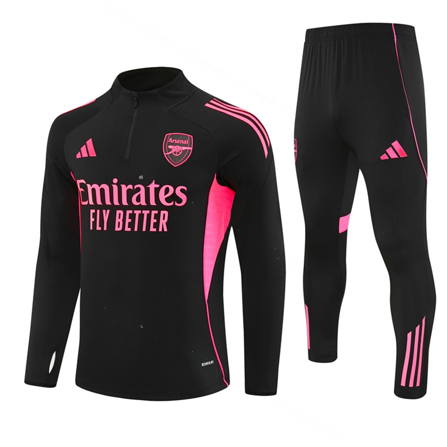Arsenal 25-26 Long Sleeve Training Set - Pink Logo Black Top & Black Pants - ManixJersey