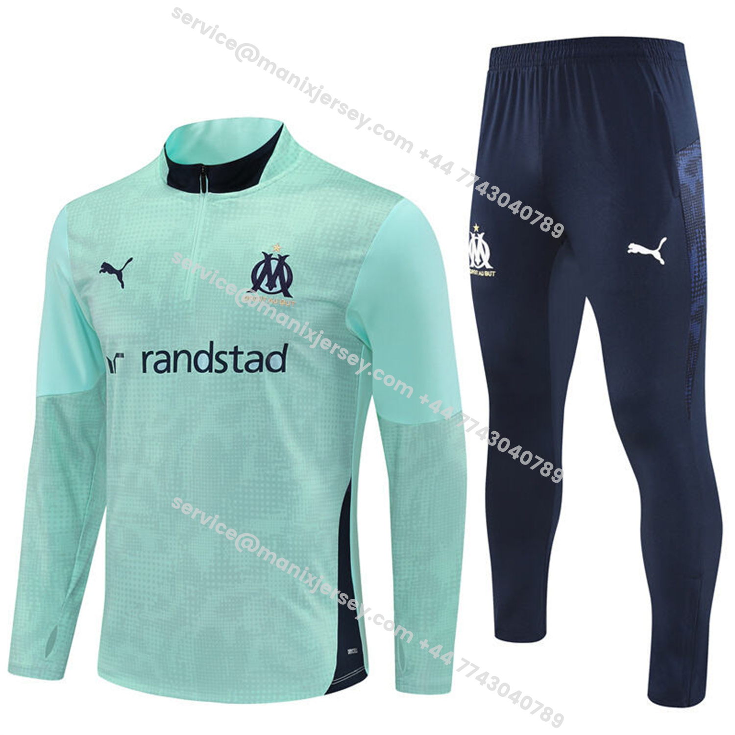 Marseille 25-26 Long Sleeve Training Set - Nattierblue Top & Deep Blue Pants - ManixJersey