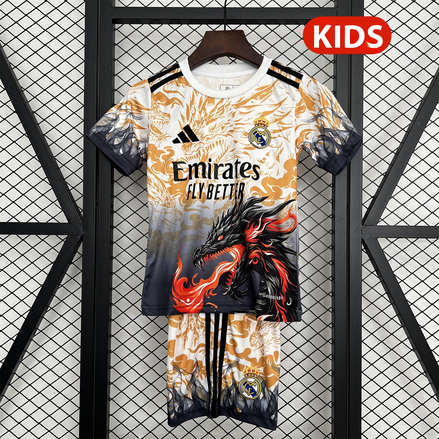 Real Madrid 25-26 Orange And Black Dragon Special Kids Kit - ManixJersey