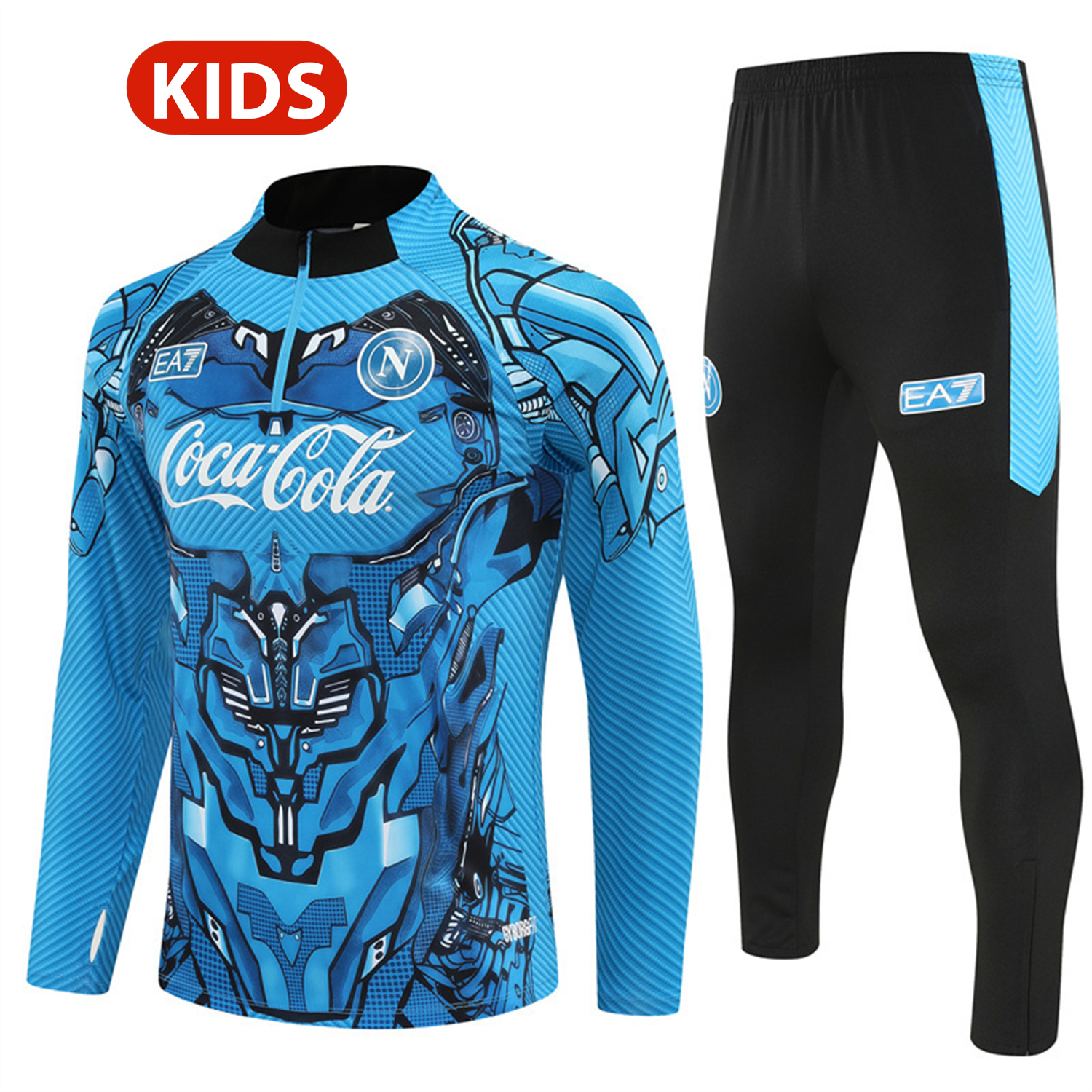Napoli 25-26 Kids Long Sleeve Training Set - Blue Mecha Top & Black Pants - ManixJersey