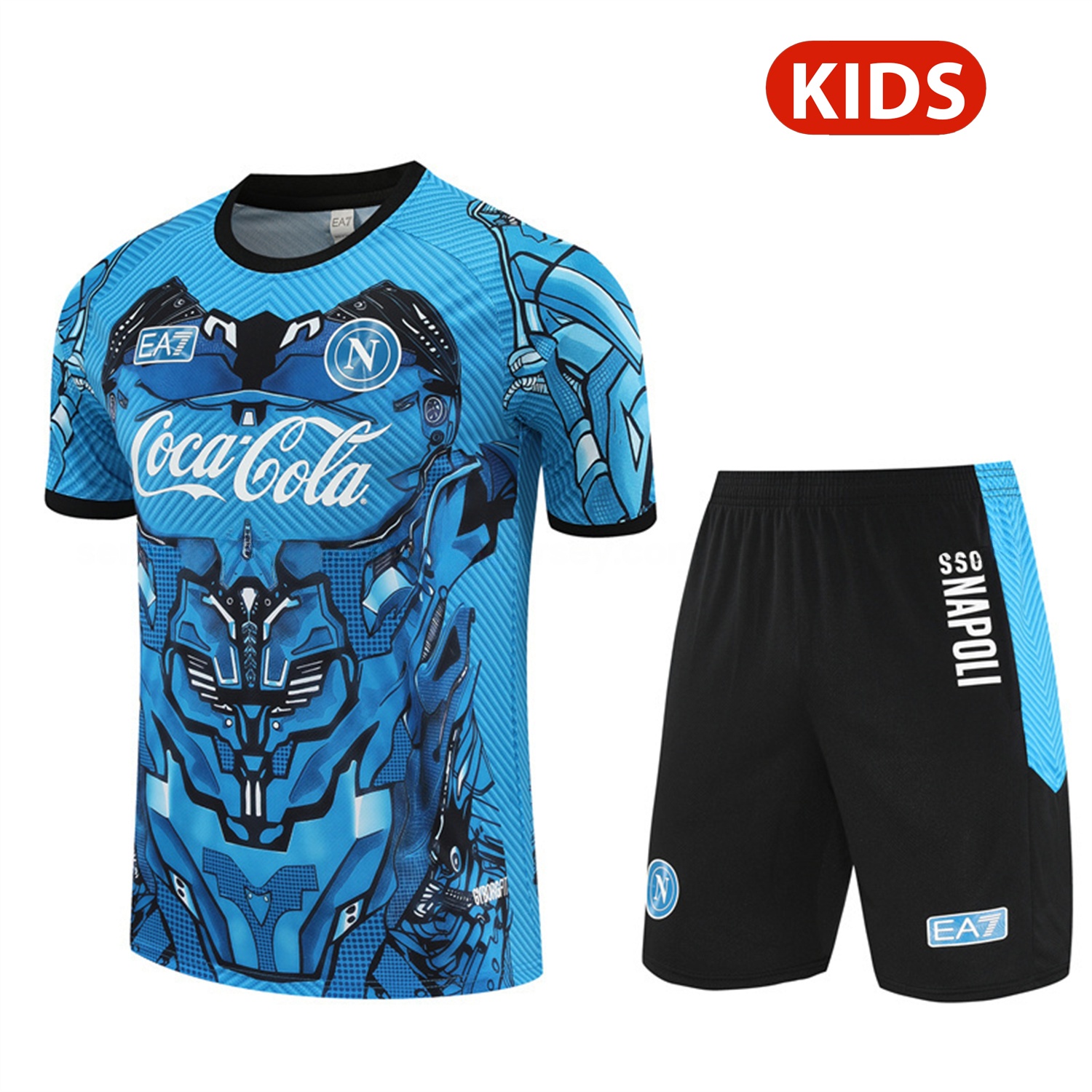 Napoli 25-26 Kids Short-Sleeve Training Set - Blue Mecha Top & Black Shorts - ManixJersey