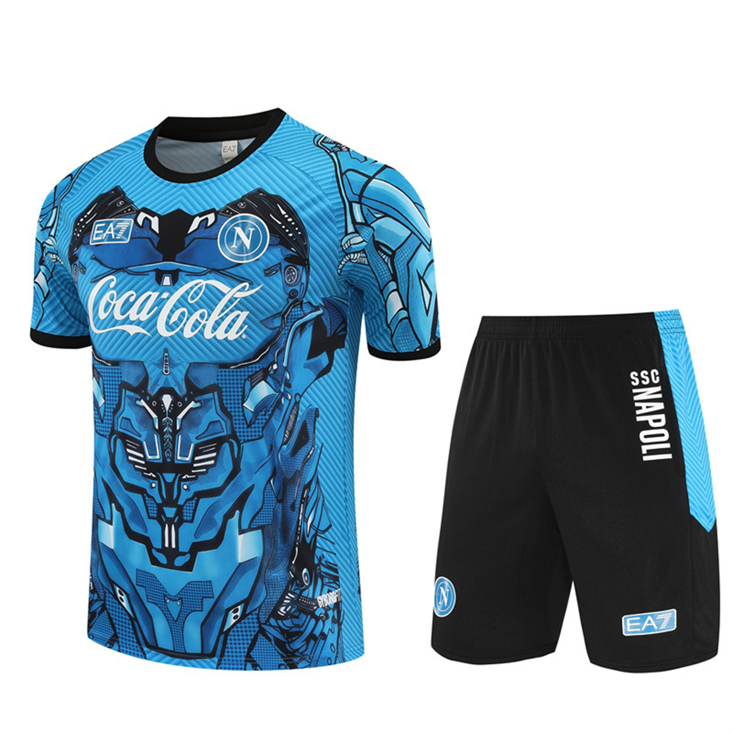 Napoli 25-26 Short-Sleeve Training Set - Blue Mecha Top & Black Shorts - ManixJersey