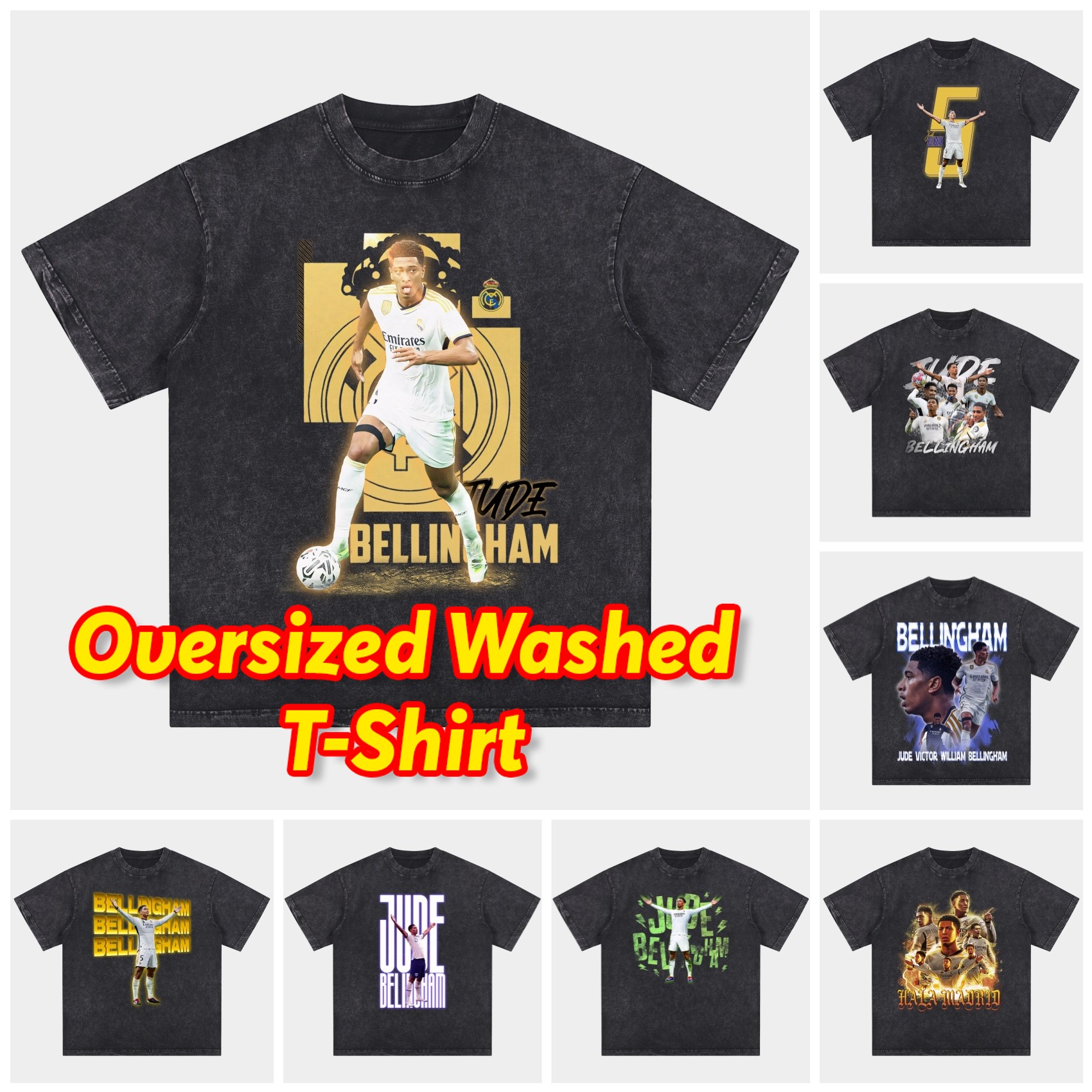 Bellingham Real Madrid England 24-25 25-26 Oversized Washed T-Shirt - ManixJersey