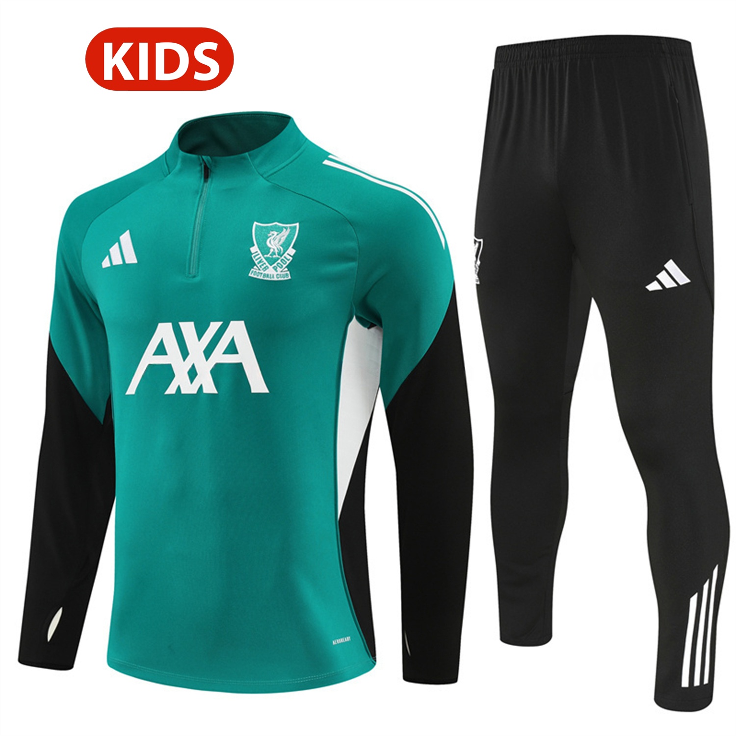 Liver.pool 25-26 Kids Long Sleeve Training Set - Green Top & Black Pants - ManixJersey