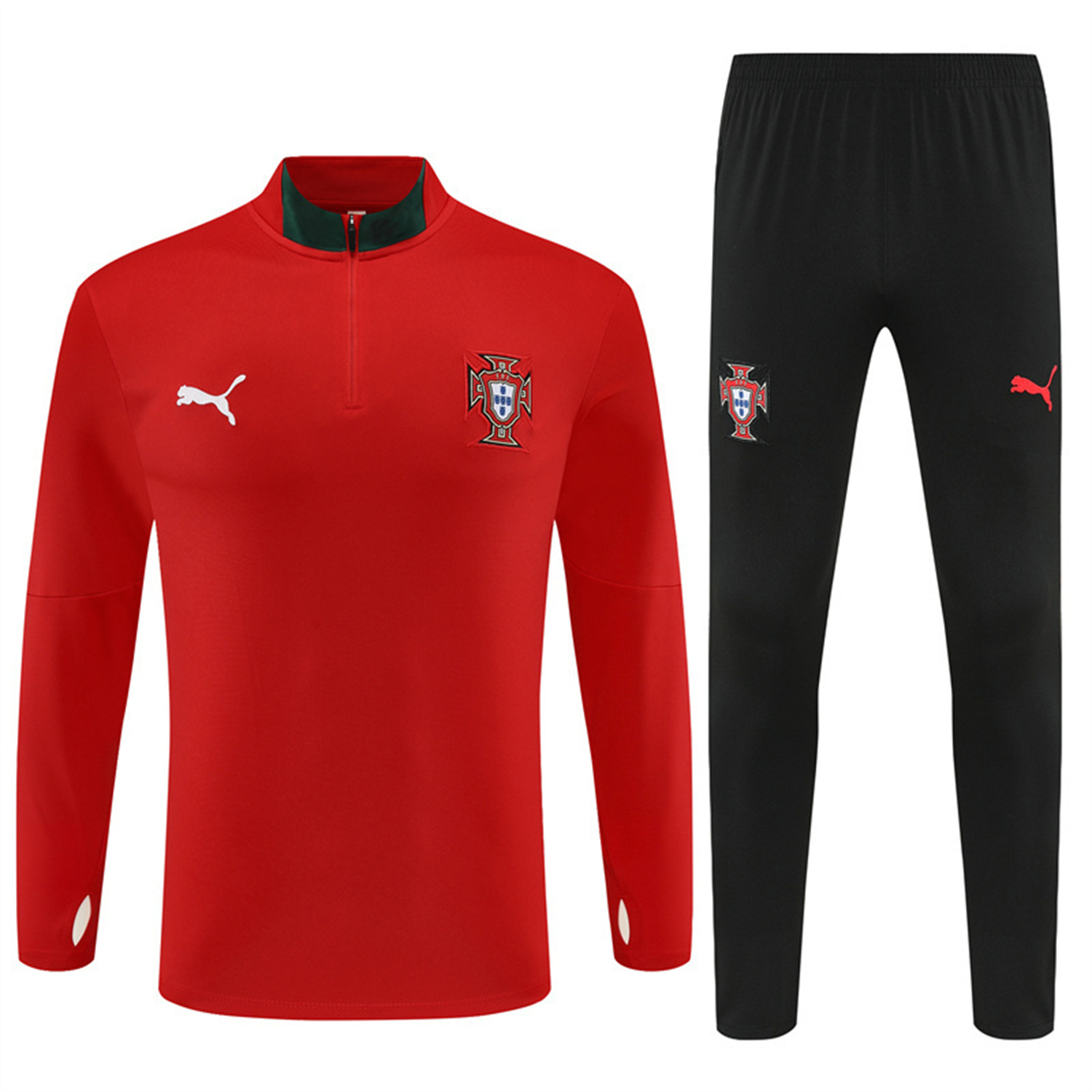 Portugal 25-26 Long Sleeve Training Set - Red Top & Black Pants - ManixJersey