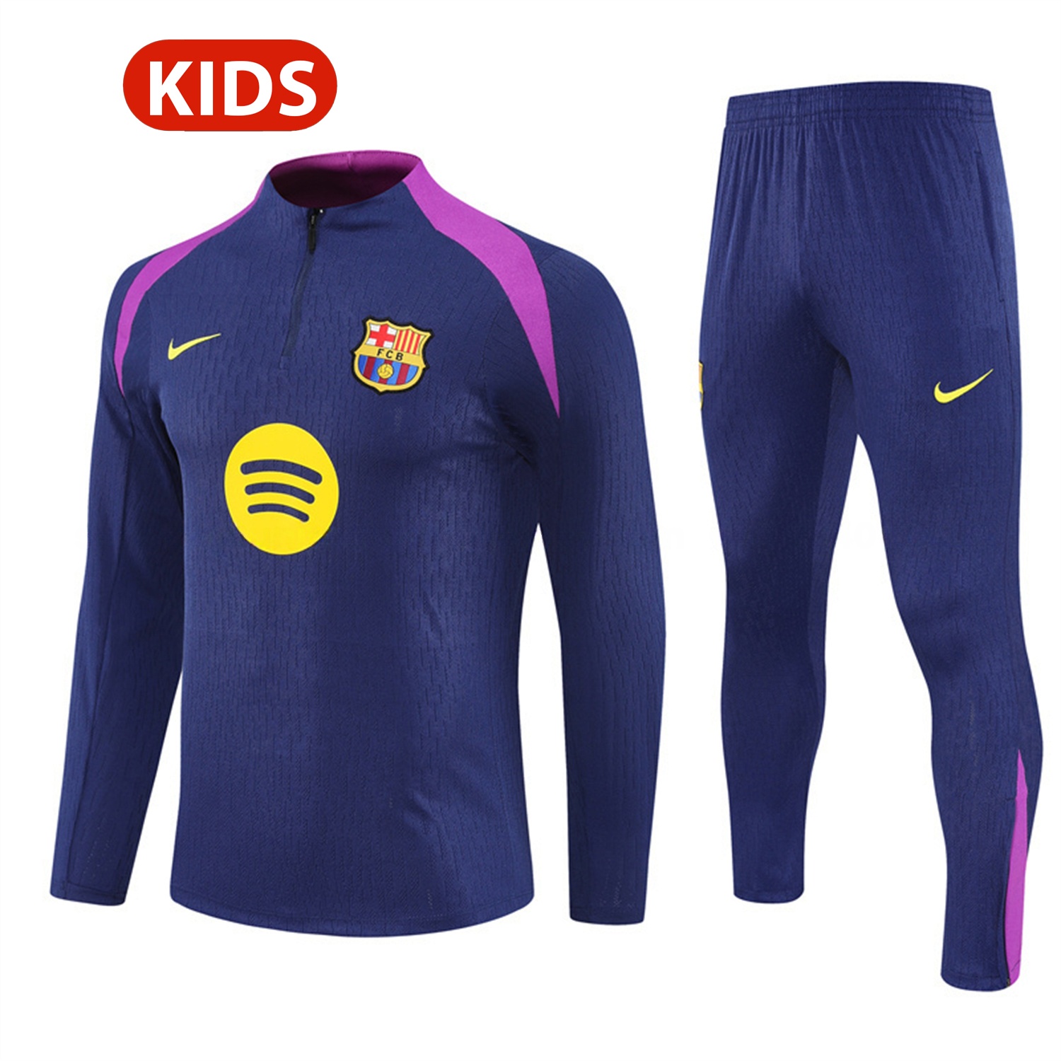 Barcelona 25-26 Kids Long Sleeve Training Set - Royal Blue Top Yellow Sponsor & Royal Blue Pants - ManixJersey