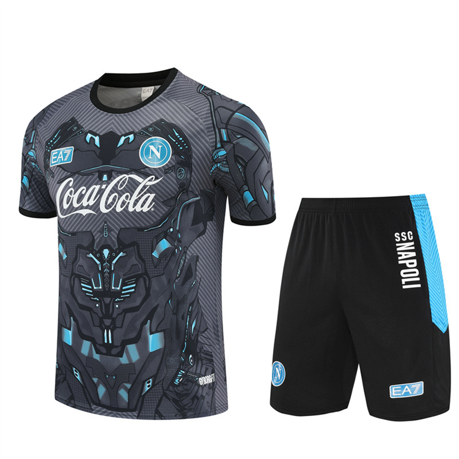 Napoli 25-26 Short-Sleeve Training Set - Gray Mecha Top & Black Shorts - ManixJersey