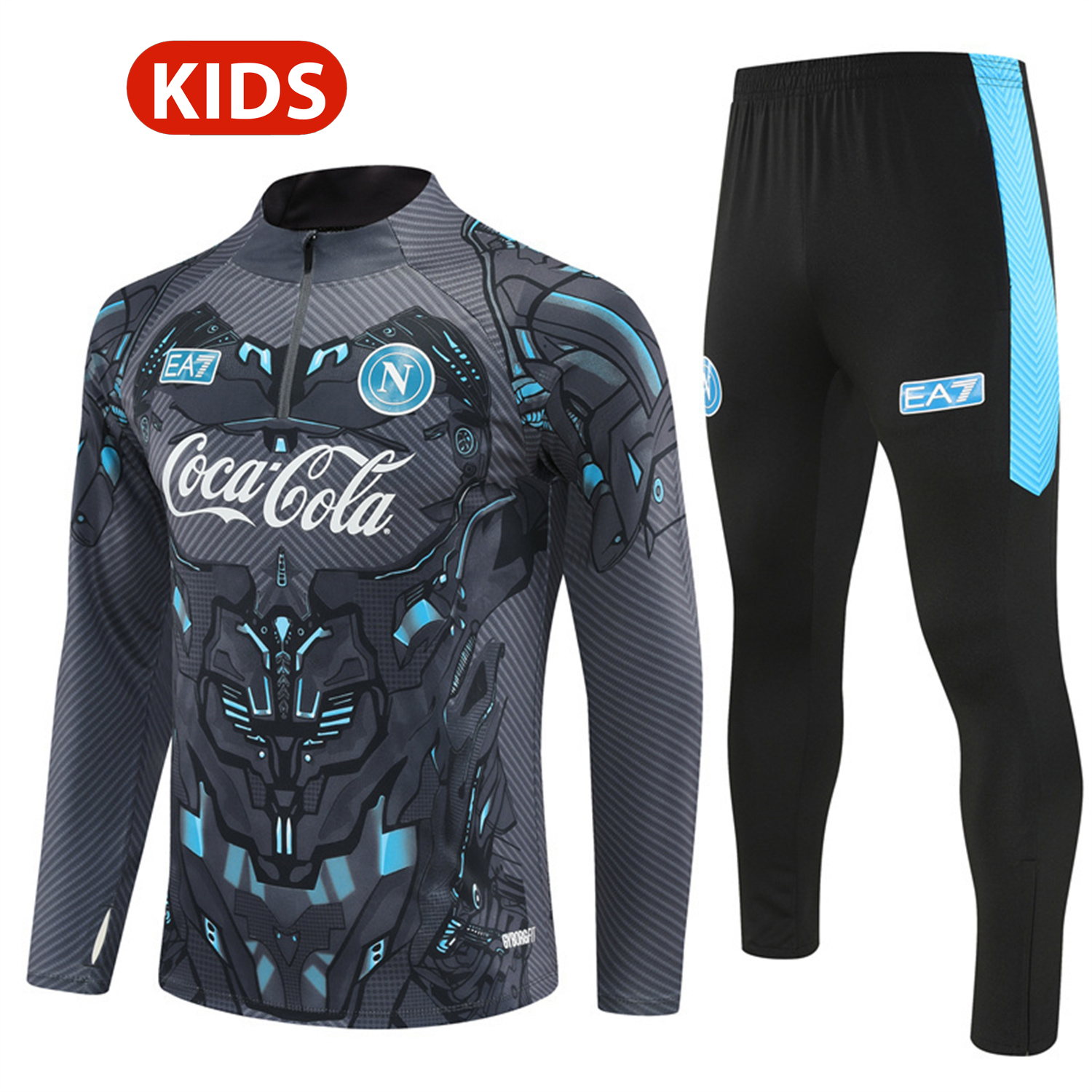 Napoli 25-26 Kids Long Sleeve Training Set - Gray Mecha Top & Black Pants - ManixJersey