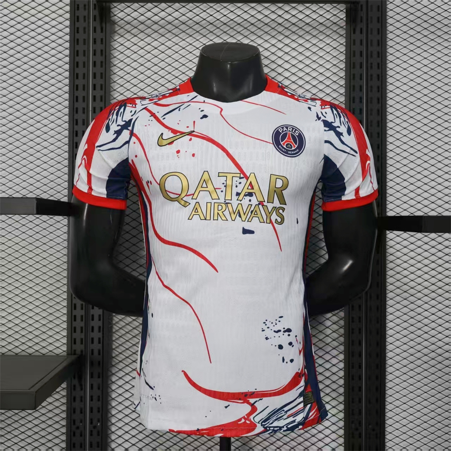 Paris Saint-Germain PSG 25-26 Red And Blue Lines White Special Jersey - Player Version - ManixJersey