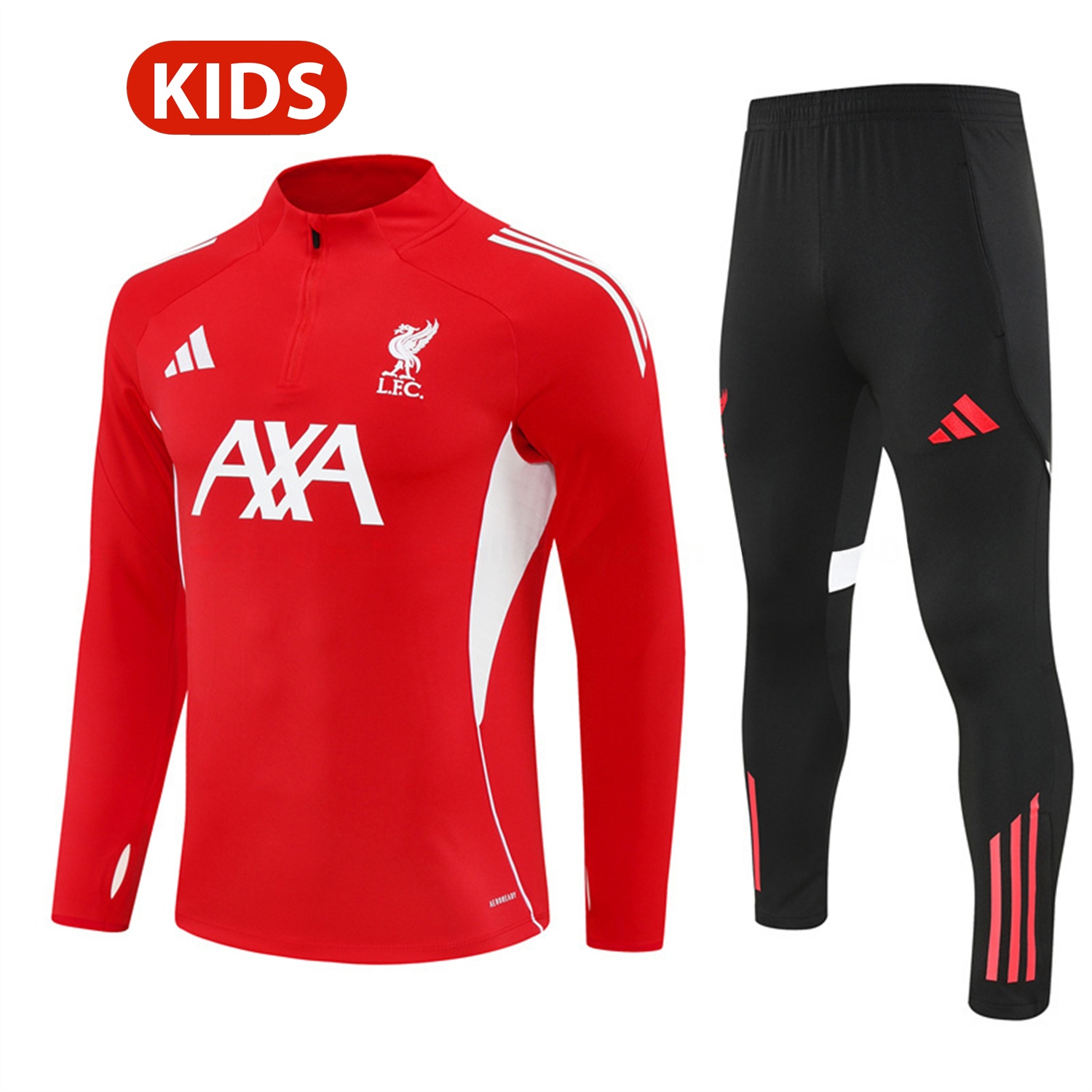 Liver.pool 25-26 Kids Long Sleeve Training Set - Red Top & Black Pants - ManixJersey