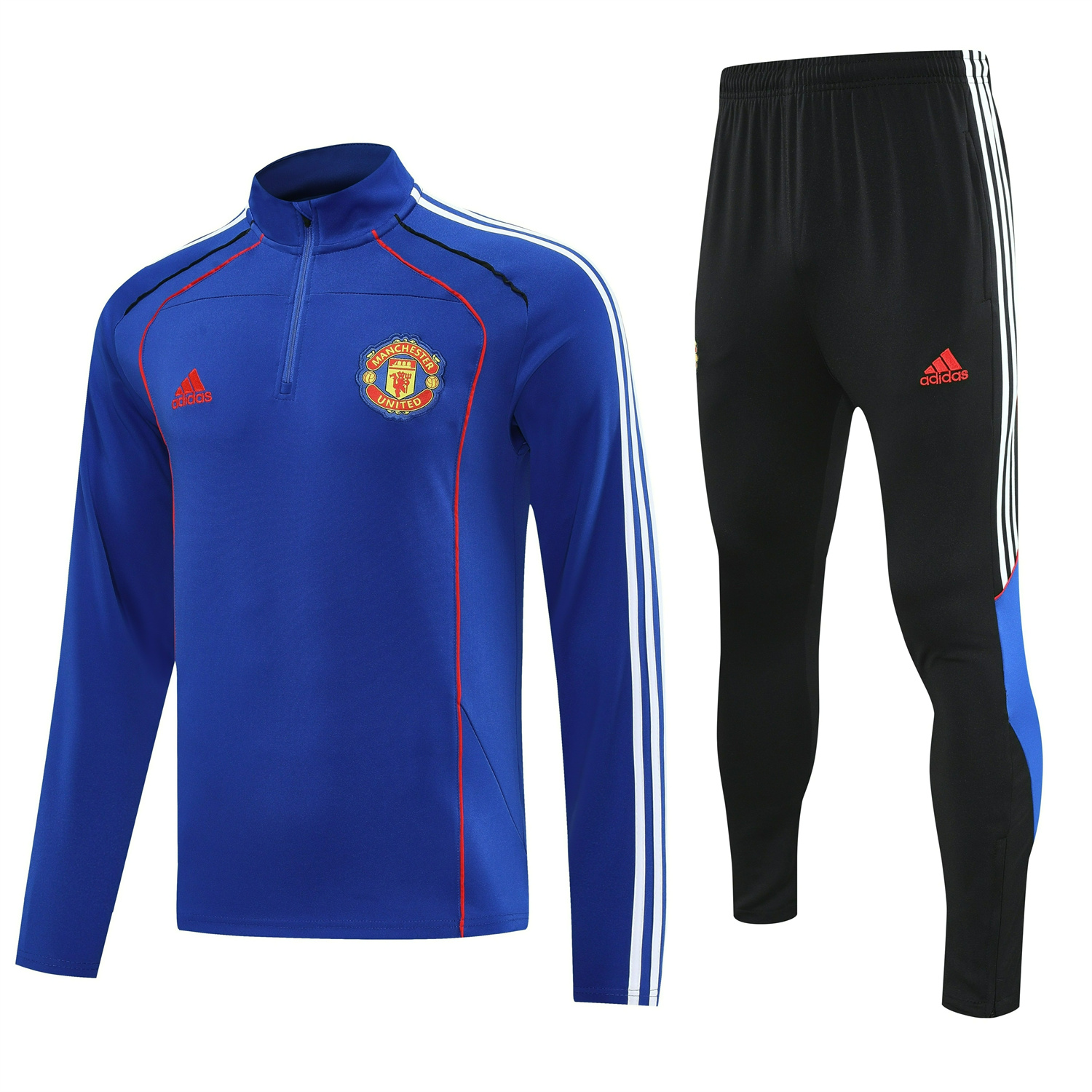 Manchester United 25-26 Long Sleeve Training Set - Blue Top and Black Pants - ManixJersey