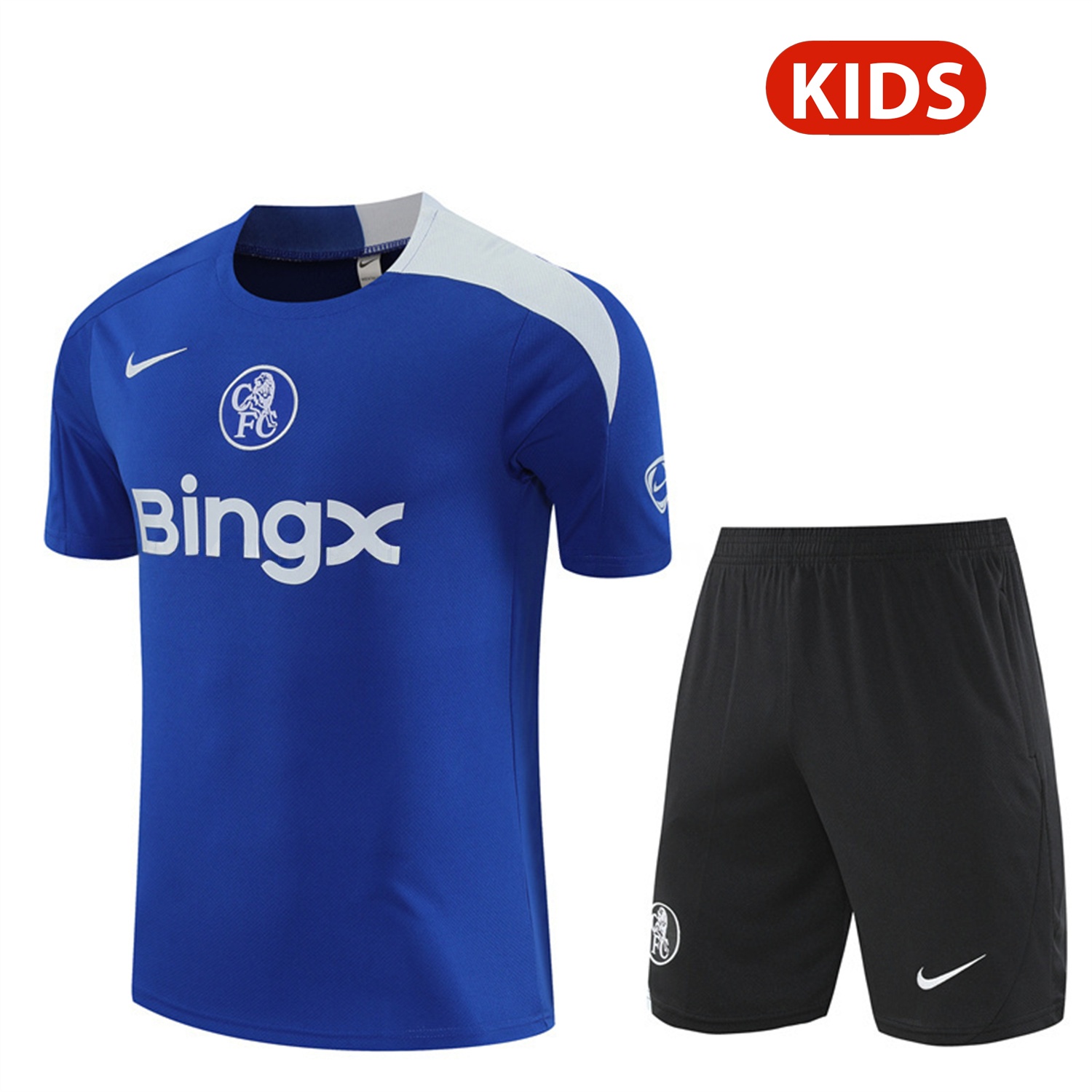 C.H.E.L.S.E.A 25-26 Kids Short-Sleeve Training Set - Blue Top & Black Shorts - ManixJersey